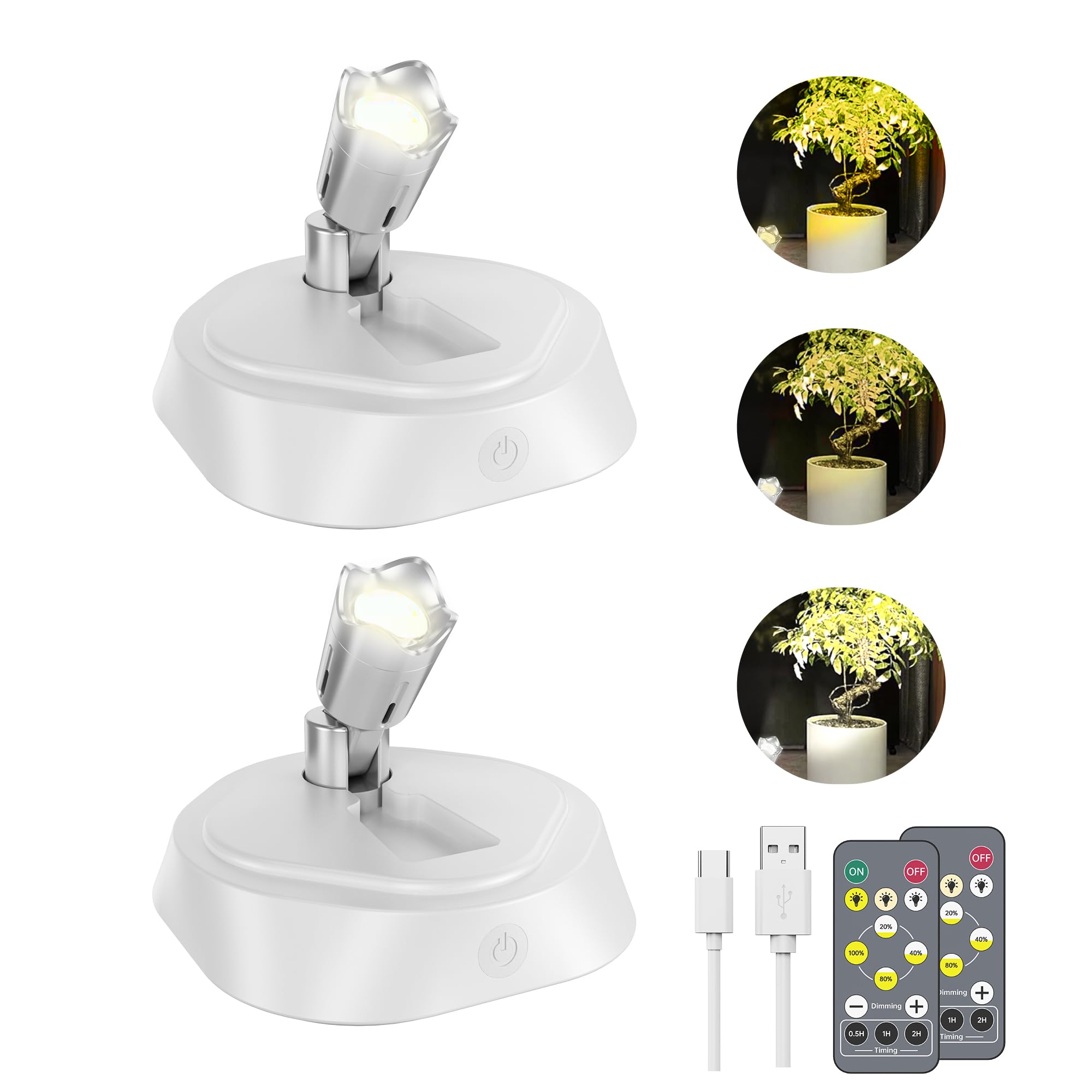 Battery Operated Spot Lights With Remote Wireless Picture Lights, Remotely Dimmable 3000K/4000K/6000K Led Wireless Spotlights For Painting Picture Wall Artwork Photo Portrait Closet Plants, 2 Pack