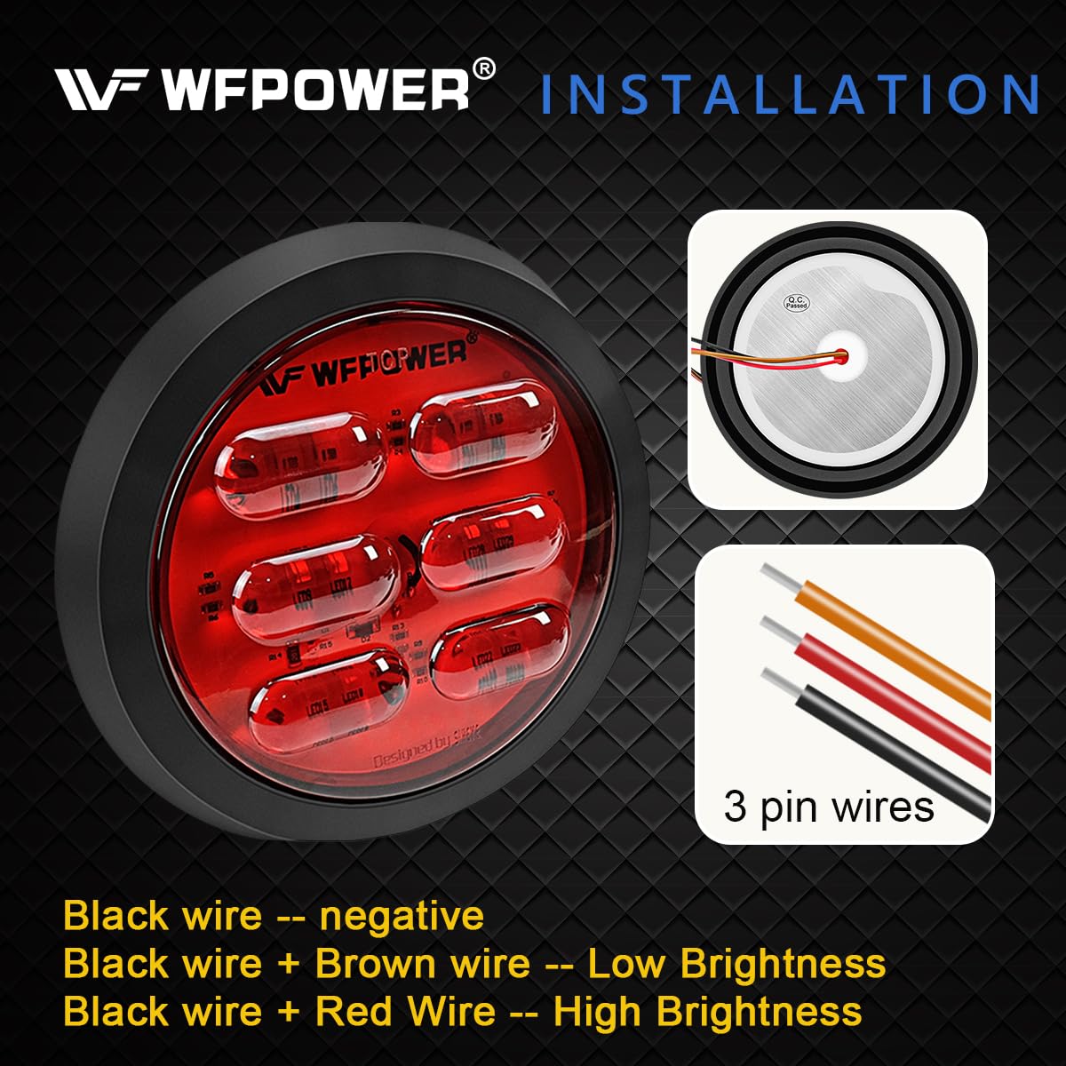 Wfpower 4 Inch Round Led Trailer Tail Lights, 2Pcs 36Leds Waterproof 4'' Brake Stop Turn Tail Marker Trailer Lights Red Color, F