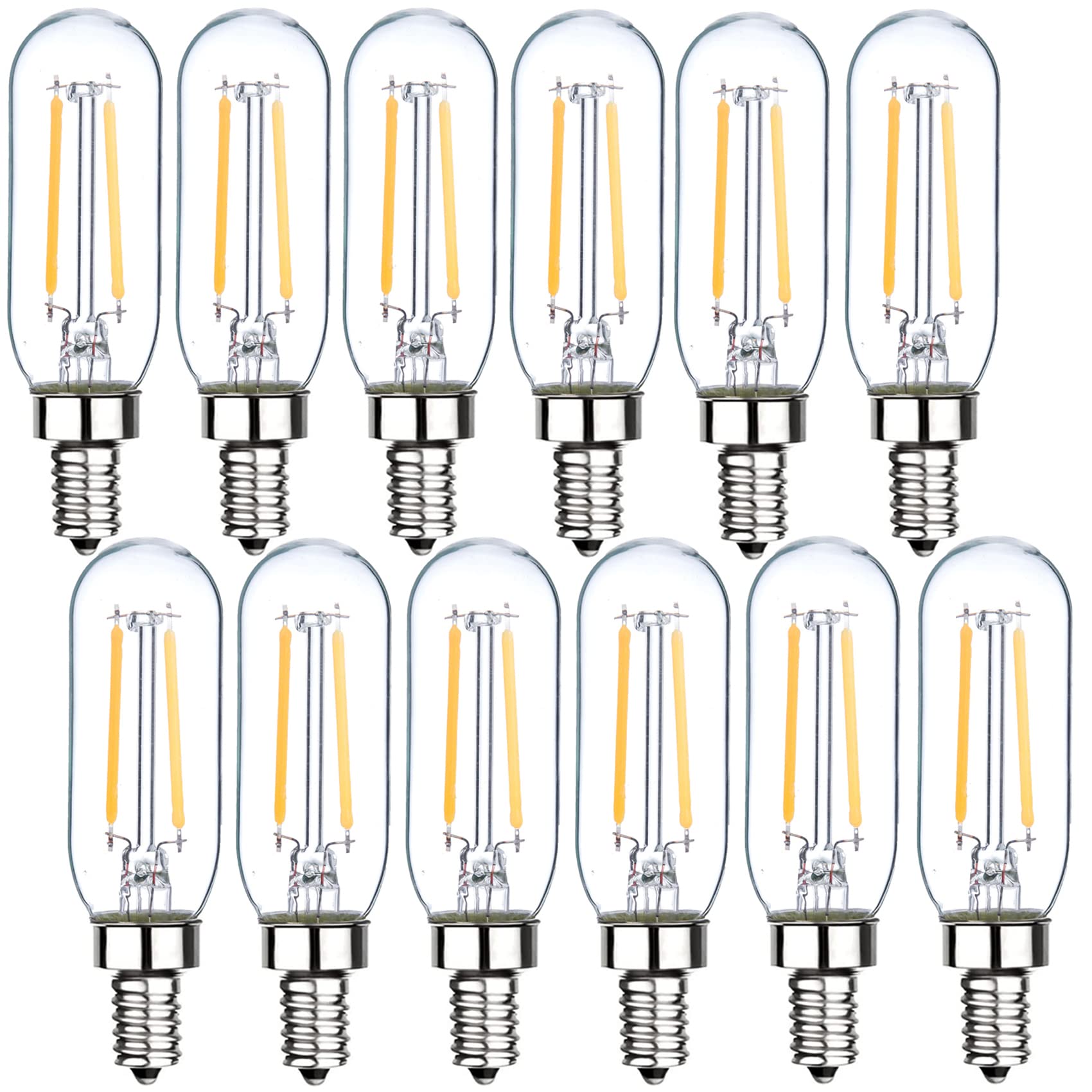 Sunaiony E12 Candelabra Bulb 25W T6 LED Dimmable Soft White 3000K, 12 Pack, Clear Glass