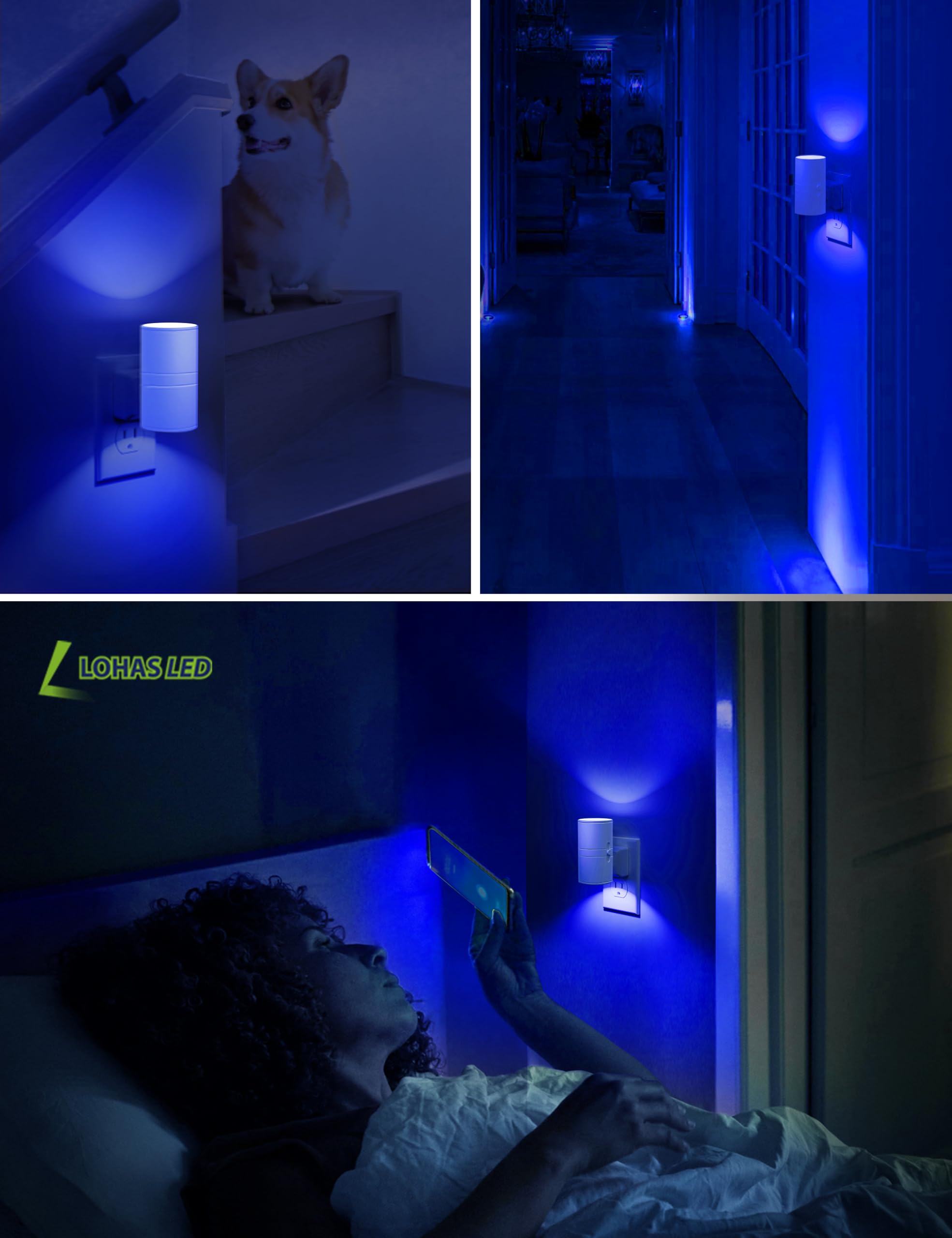 L Lohas Led Night Light, Bluey Night Light, Blue Night Lights Plug Into Wall, Light Sensor, Dimmable Night Light, Calm Blue Nigh