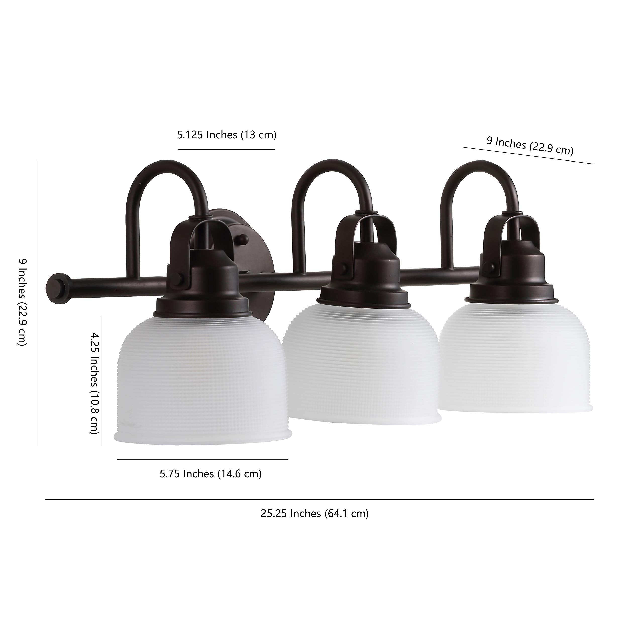 JONATHAN Y Virginia 3-Light Vanity Light, Metal/Glass, Oil-Rubbed Bronze, Model JYL7409C, 2700K LED Bulbs