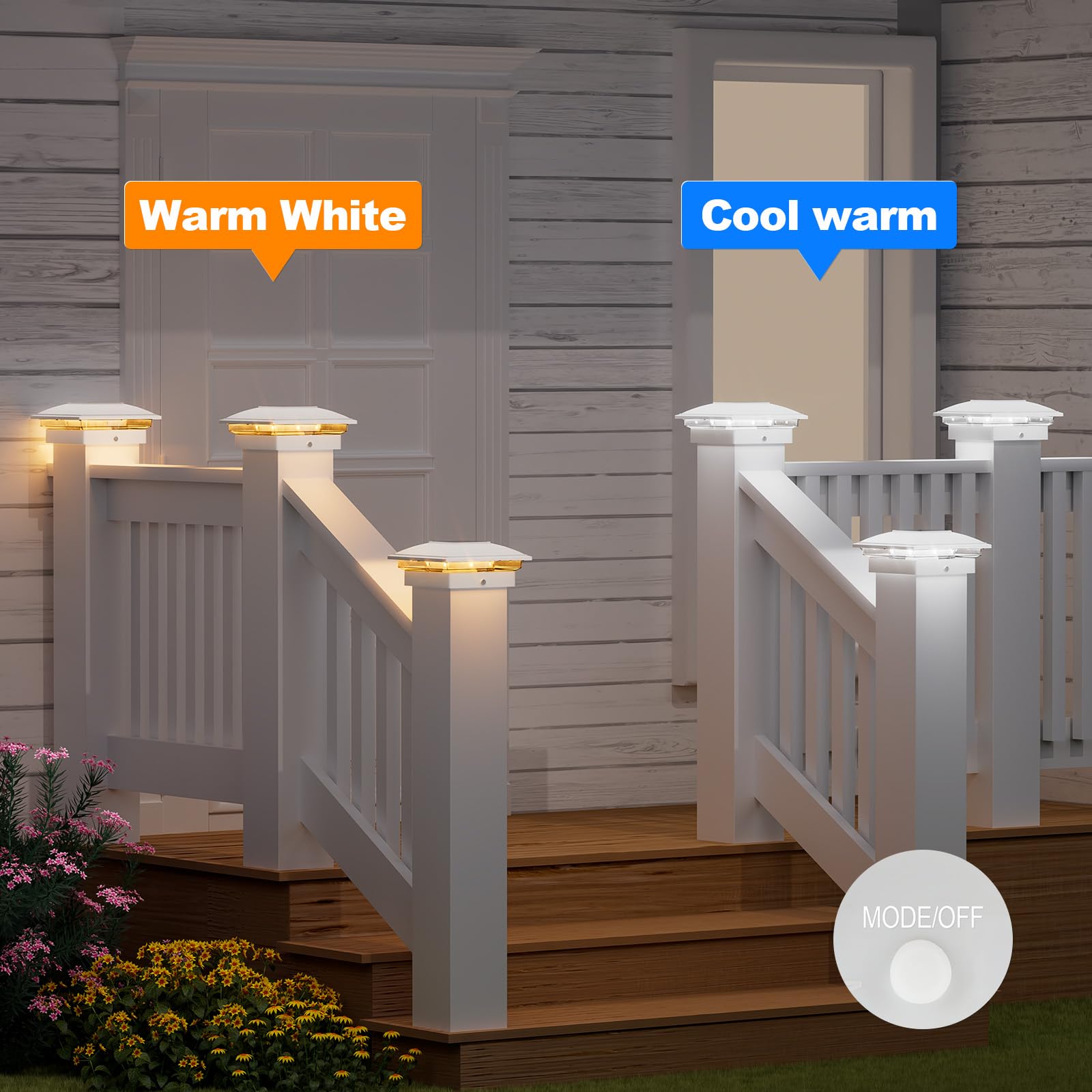 VOLISUN 12 Pack RGB Color Changing Solar Post Cap Lights - Waterproof for 4x4 Wooden & Vinyl Fences, White, Model 2184401ZM-W-12PK