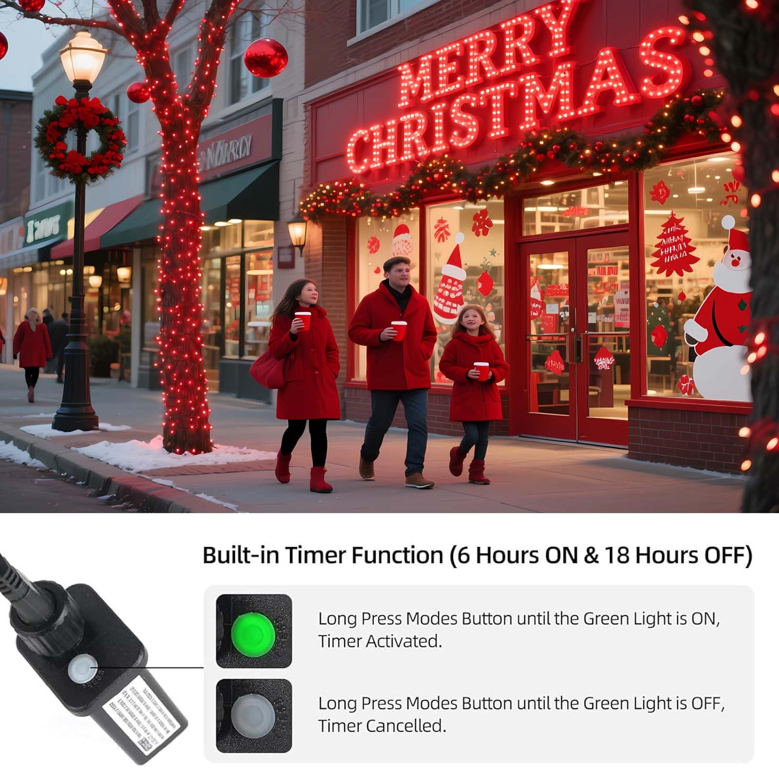 Tcamp 306Ft 1000 Led Red Christmas Lights  8 Modes Christmas Tree Lights With Timer Memory Function  Green Wire Starry Fairy String Light For Xmas Tree Outdoor Indoor Decor