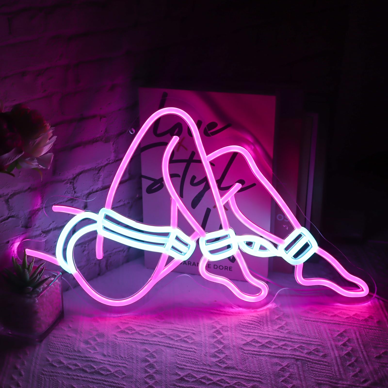 Jesalah LED Neon Sign - Hamburger  y Legs Decor, 26 x 42 cm, Yellow Blue Red, Model CX--Lady Leg