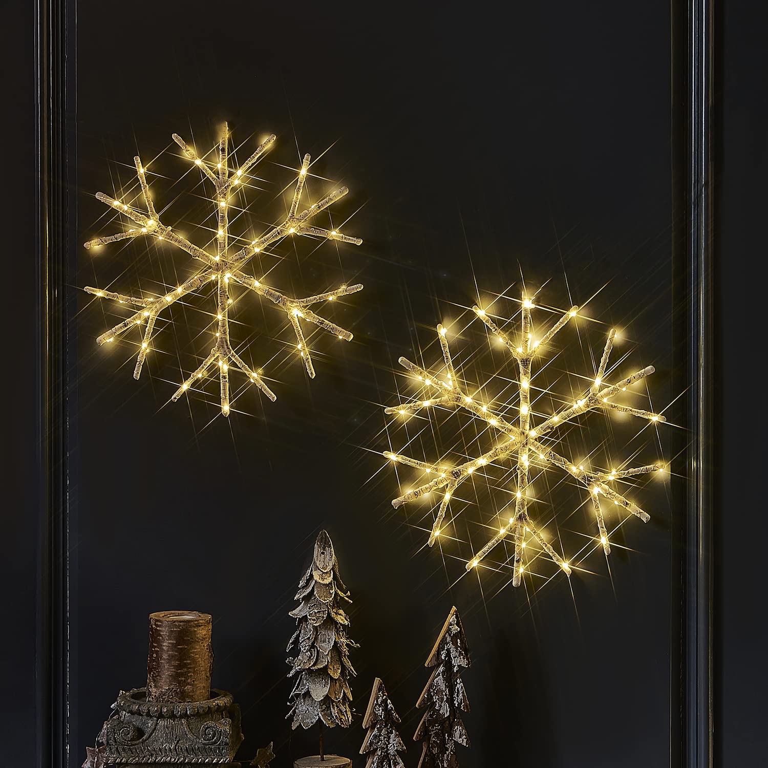 LITBLOOM Lighted Snowflake Fairy Lights 2 Pack, 70 LEDs, 14in, Battery Operated with Timer, Indoor/Outdoor Christmas Decoration