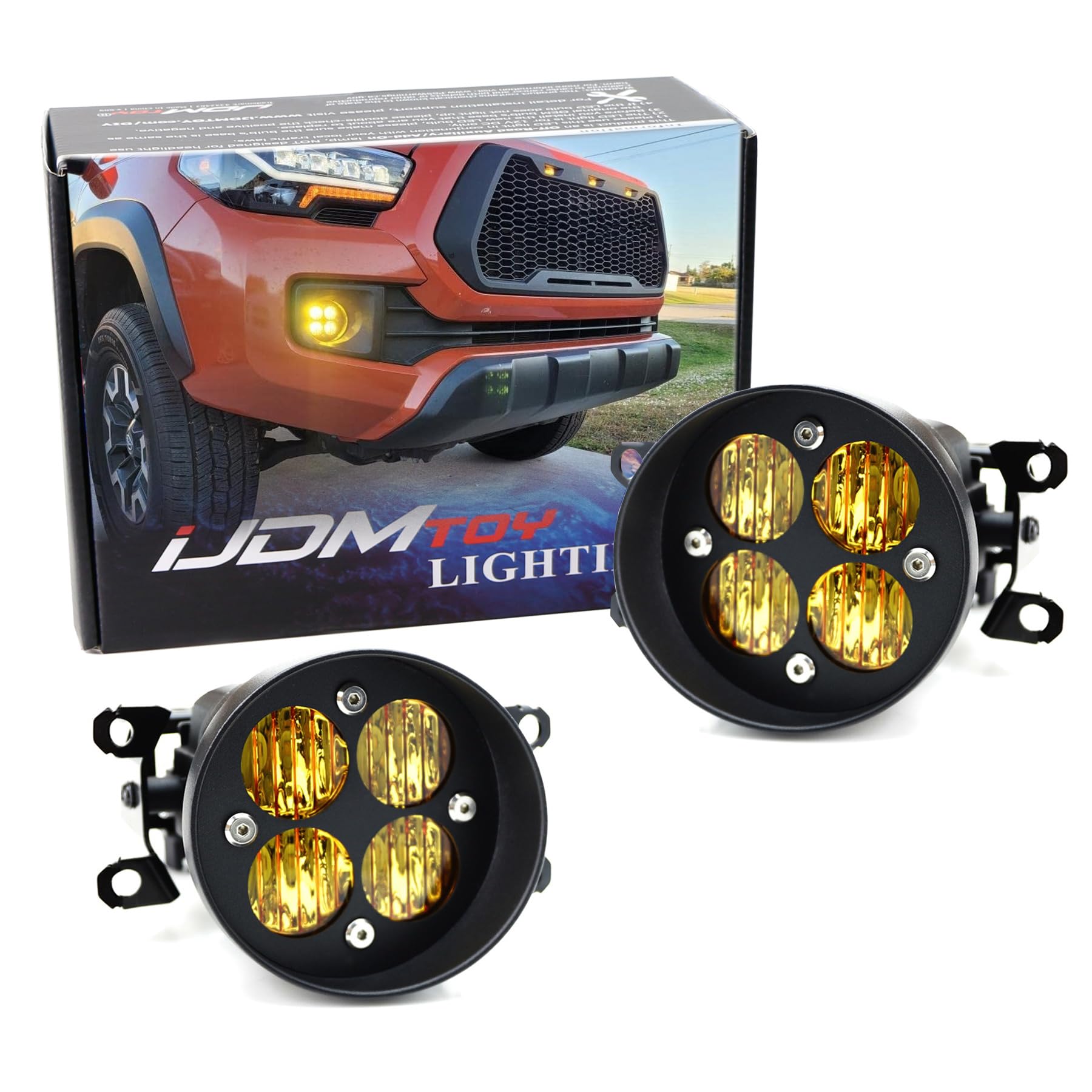 iJDMTOY Fog Driving Light Kit - 24W High Power LED, Yellow Lens, Wide Angle, Compatible with Toyota Tacoma Tundra 4Runner