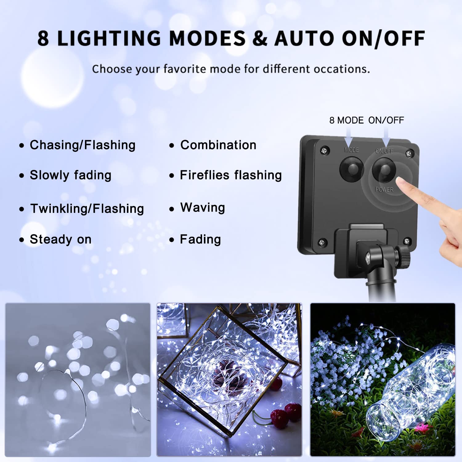 Jmexsuss 4 Pack 100 Led Solar Fairy Lights, 33Ft White Solar String Lights Outdoor Waterproof, 8 Modes Copper Wire Solar Twinkle Lights For Garden Yard Tree Wedding