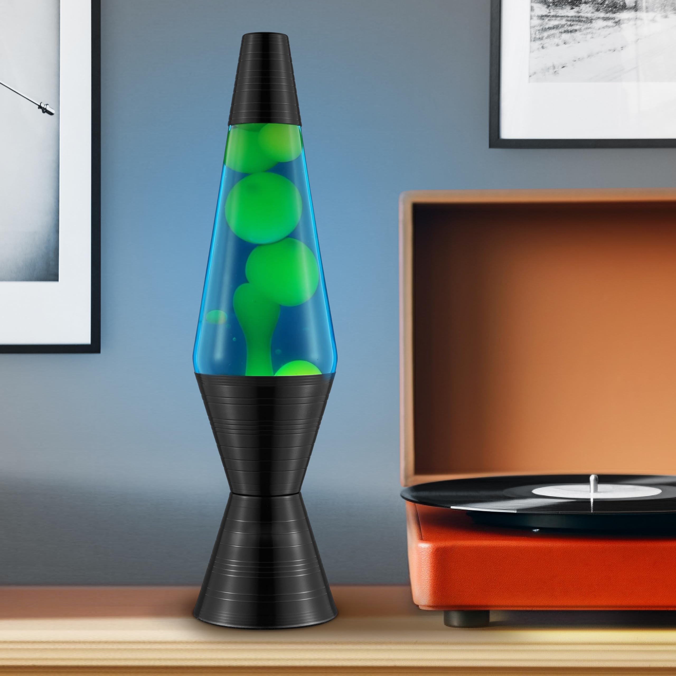 Lava Original Liquid Motion Lamp - 14.5" Vinyl Record Base - Yellow & Blue - Model #2020 - Amazon Exclusive