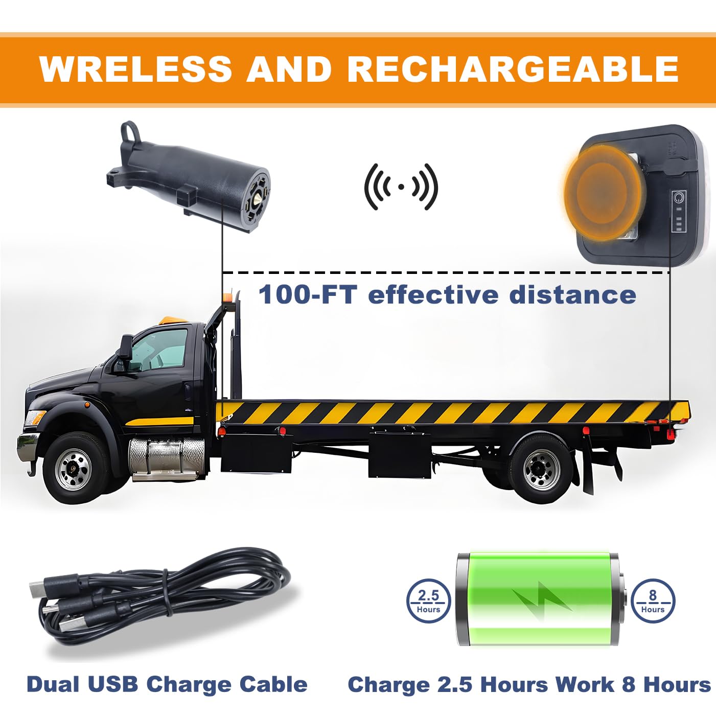 yuksood Wireless Trailer Light Kit - Magnetic, Rechargeable, Waterproof IP67, Red, Model zy-5023B for Trucks, RVs, Boats