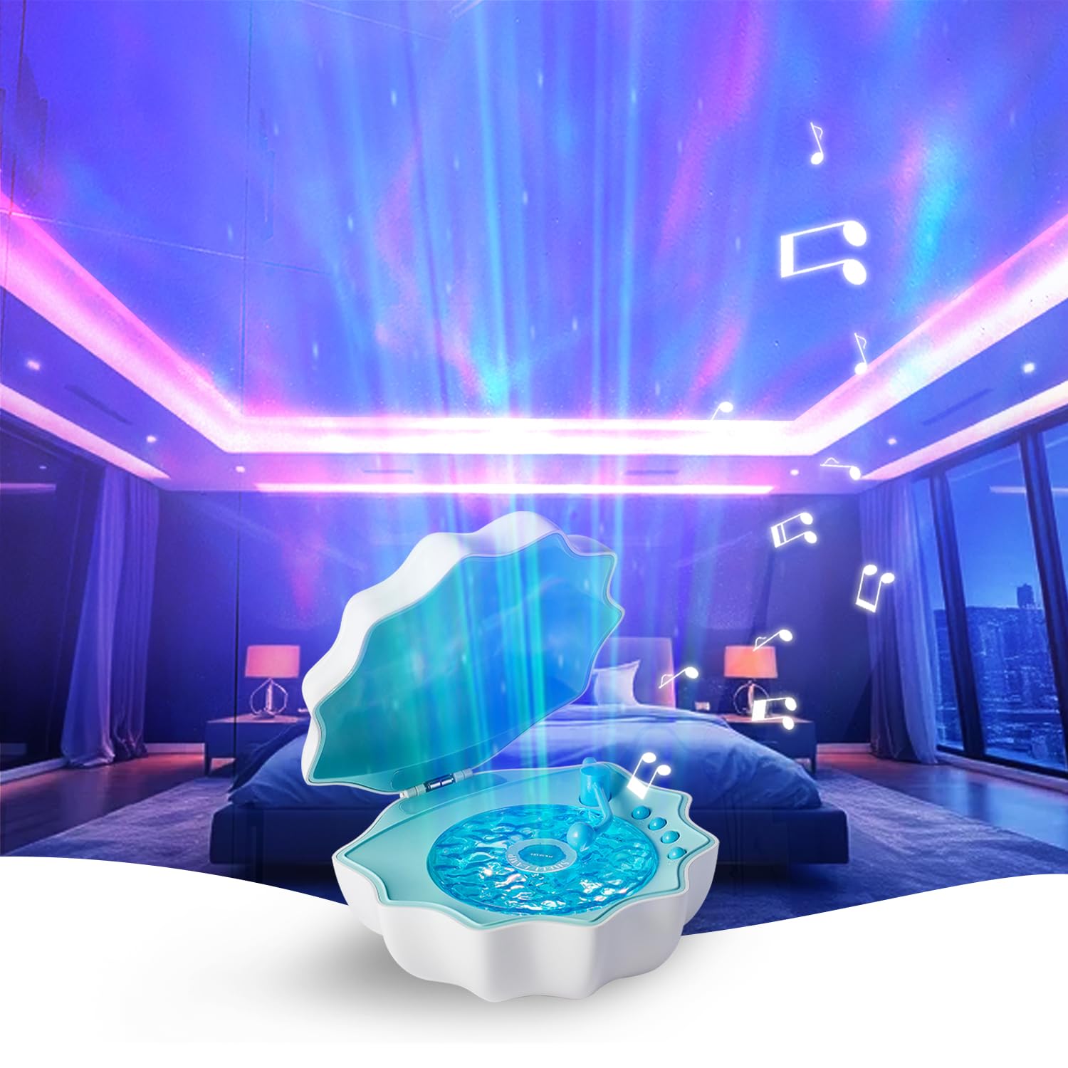 PILIPALASTAR Northern Lights Projector with Bluetooth Speaker, Night Light, Blue, Model Z6