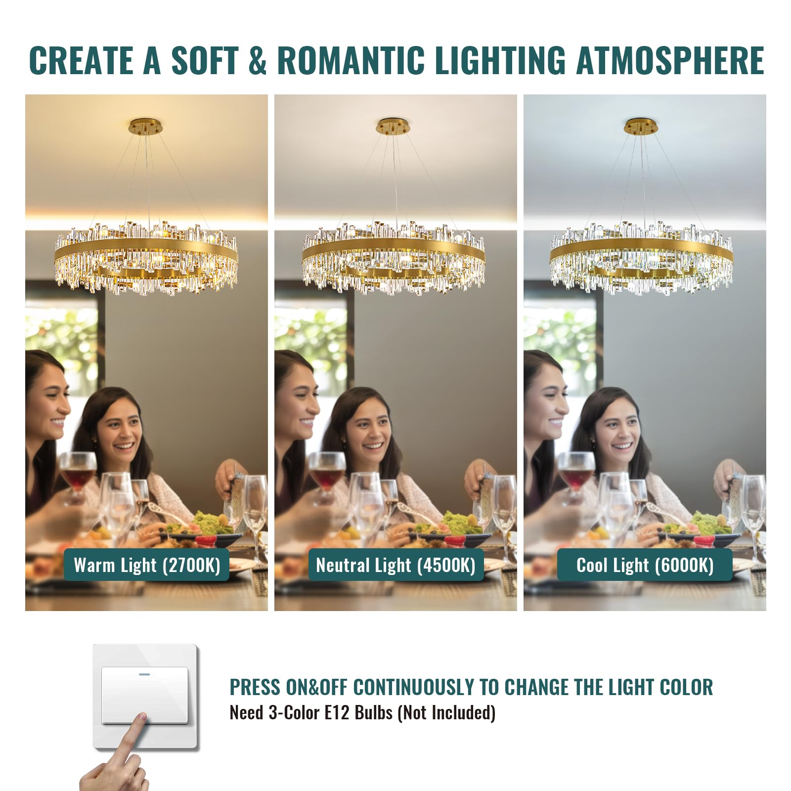 Siljoy 20-Light Modern Crystal Chandeliers, Large Brushed Gold 2-Tiers Raindrop K9 Crystal Ceiling Light, 3 Way Dimmable Pendant