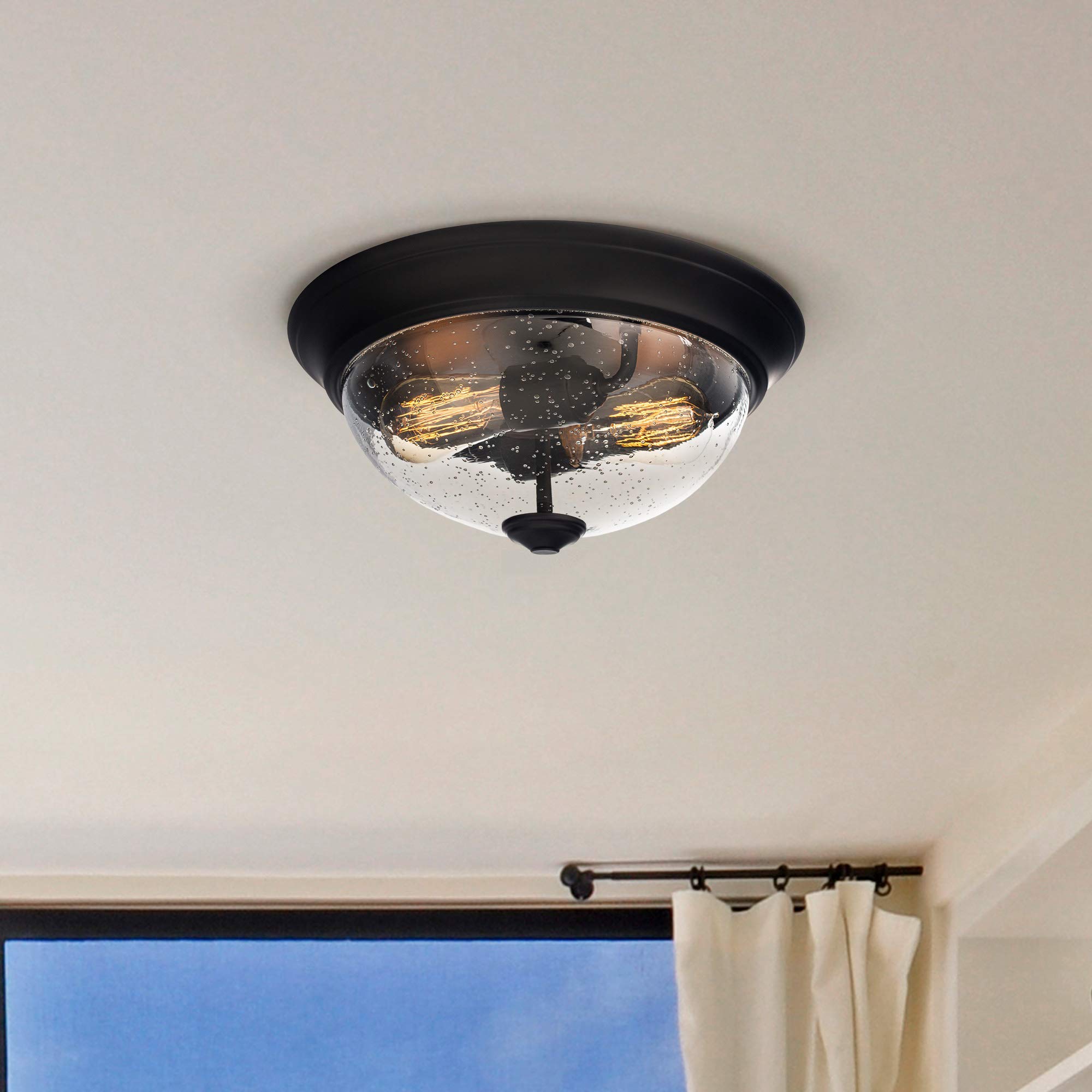 Prominence Home Madalyn 13&quot; Bronze Flush Mount Seeded Glass Bowl Indoor Light Fixture