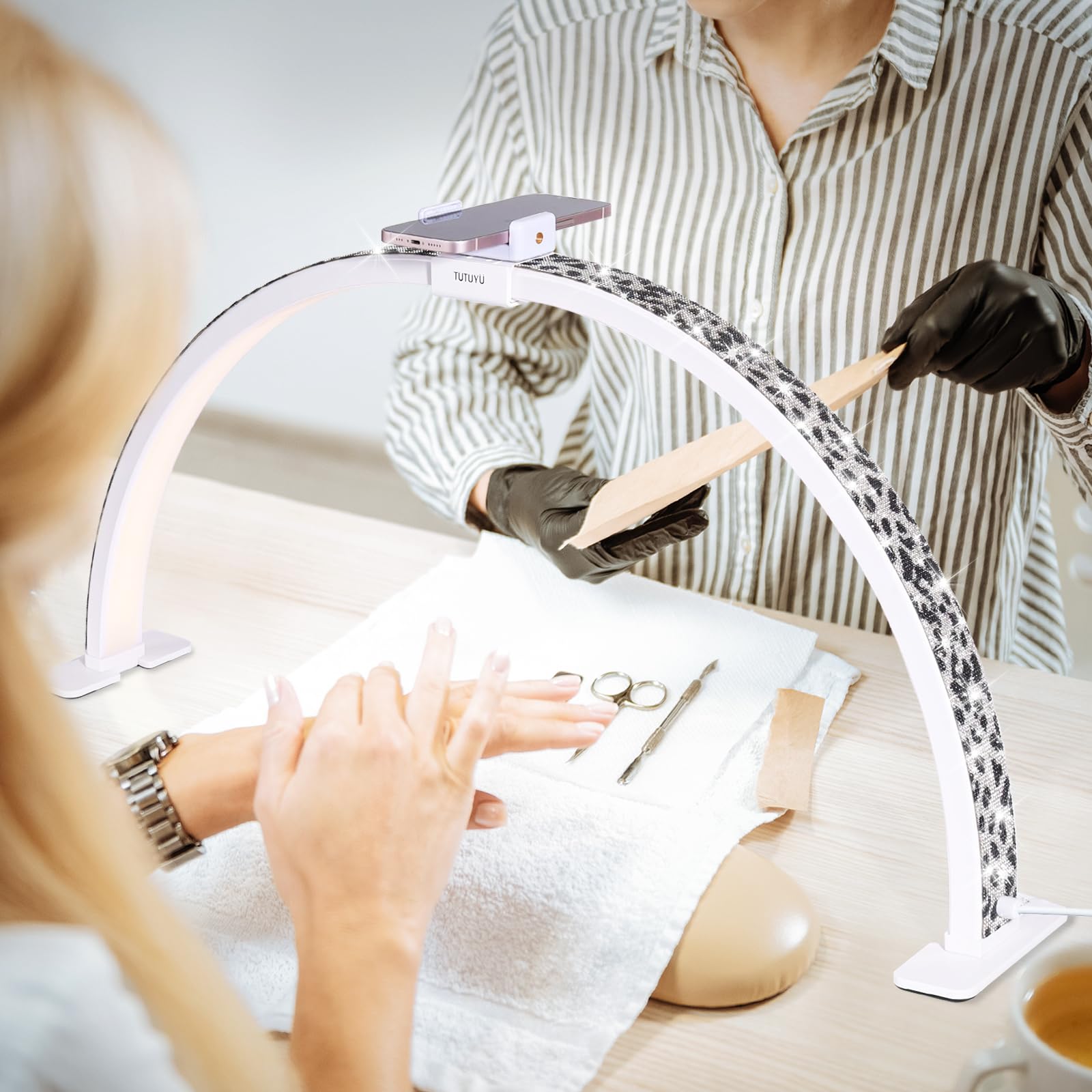 Tutuyu 31.5 Inch Half Moon Light, Easily Detachable & Assemblable, Desktop Arched Nail Manicure Lamp Or Eyelash Desk Led Lamp Wi