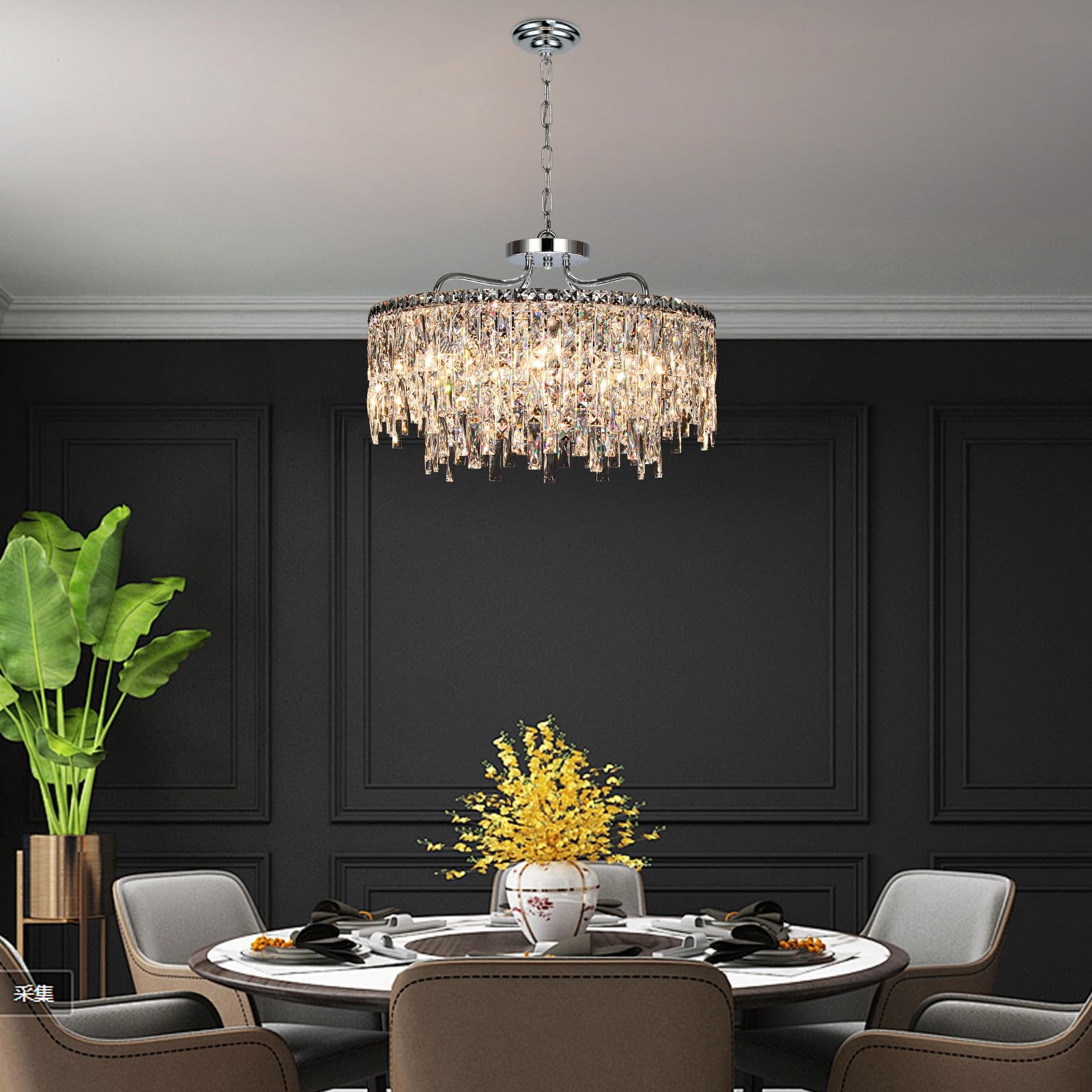 NISIDUN 24" Luxury Crystal Chandelier, 8-Light Chrome Pendant Lighting for Dining Room, Living Room, Bedroom, Model G60250312