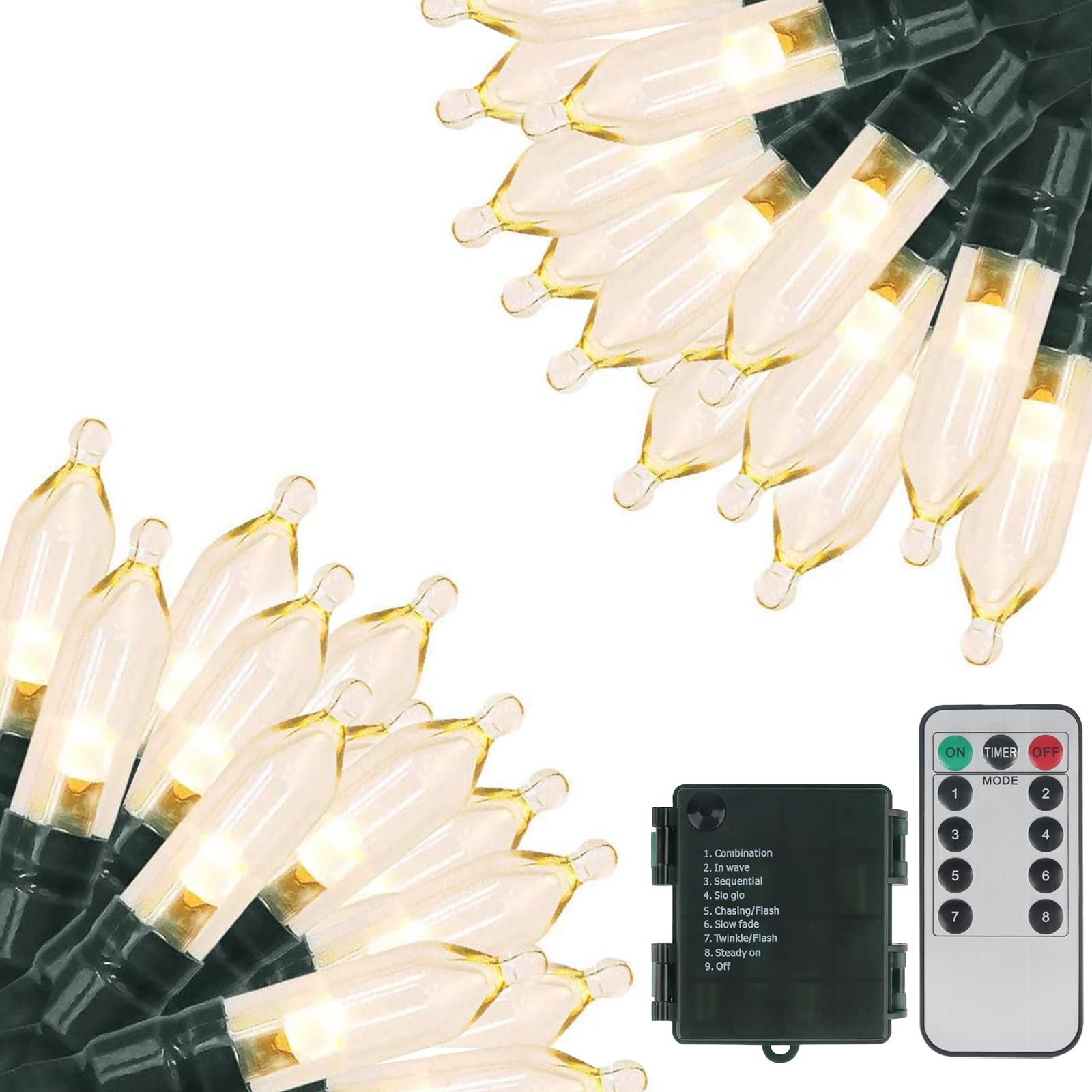 Green Convenience Christmas Lights 105Ft 300 Led Battery String Lights With Timer Memory Function Or Battery Powered Waterproof String Light For Indoor Outdoor Decoration (300Led Warm White)