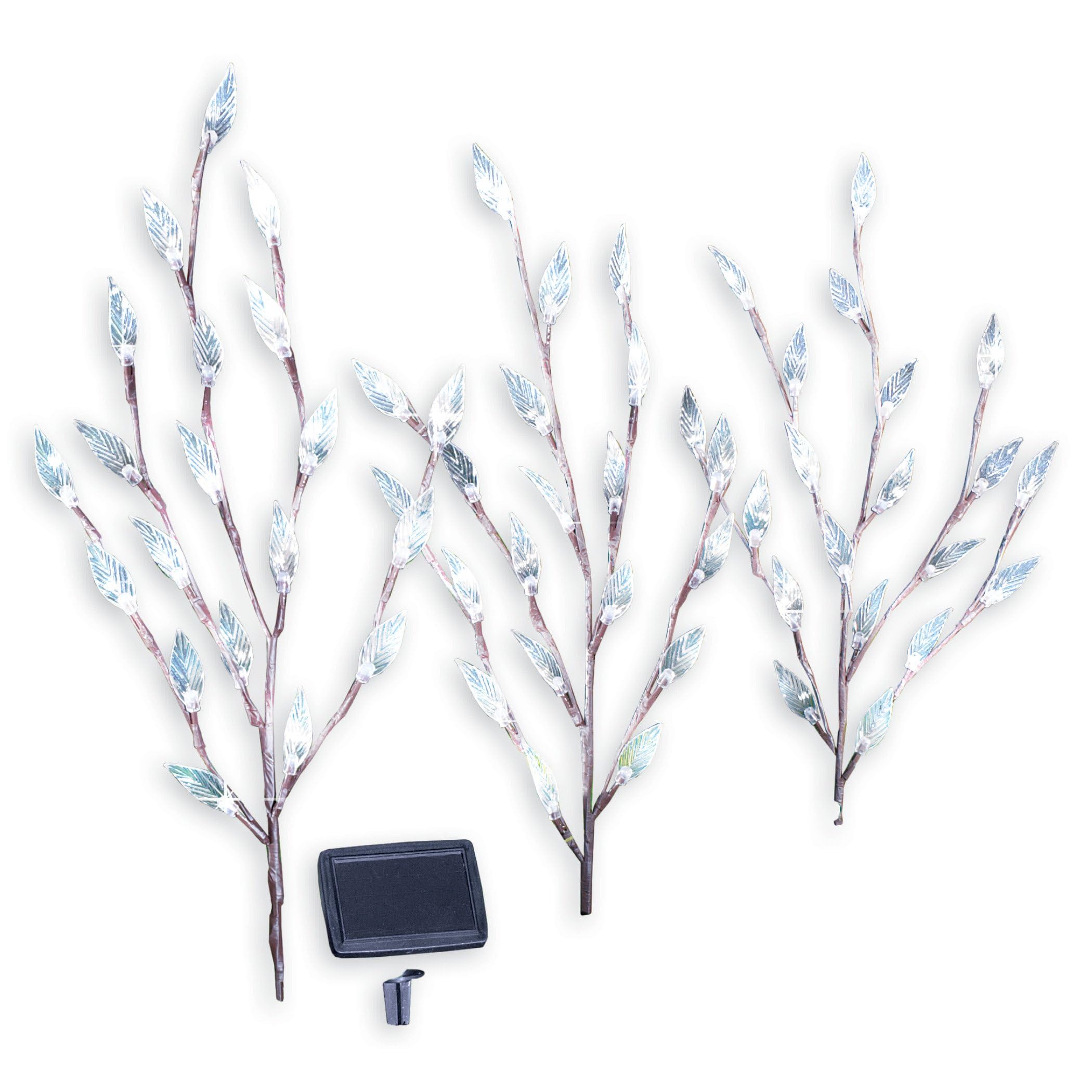 Collections Etc Bright Leaf Branch Solar Garden Lights With Adjustable Branches - Set Of 3, Outdoor Decorative Accents, White, 6