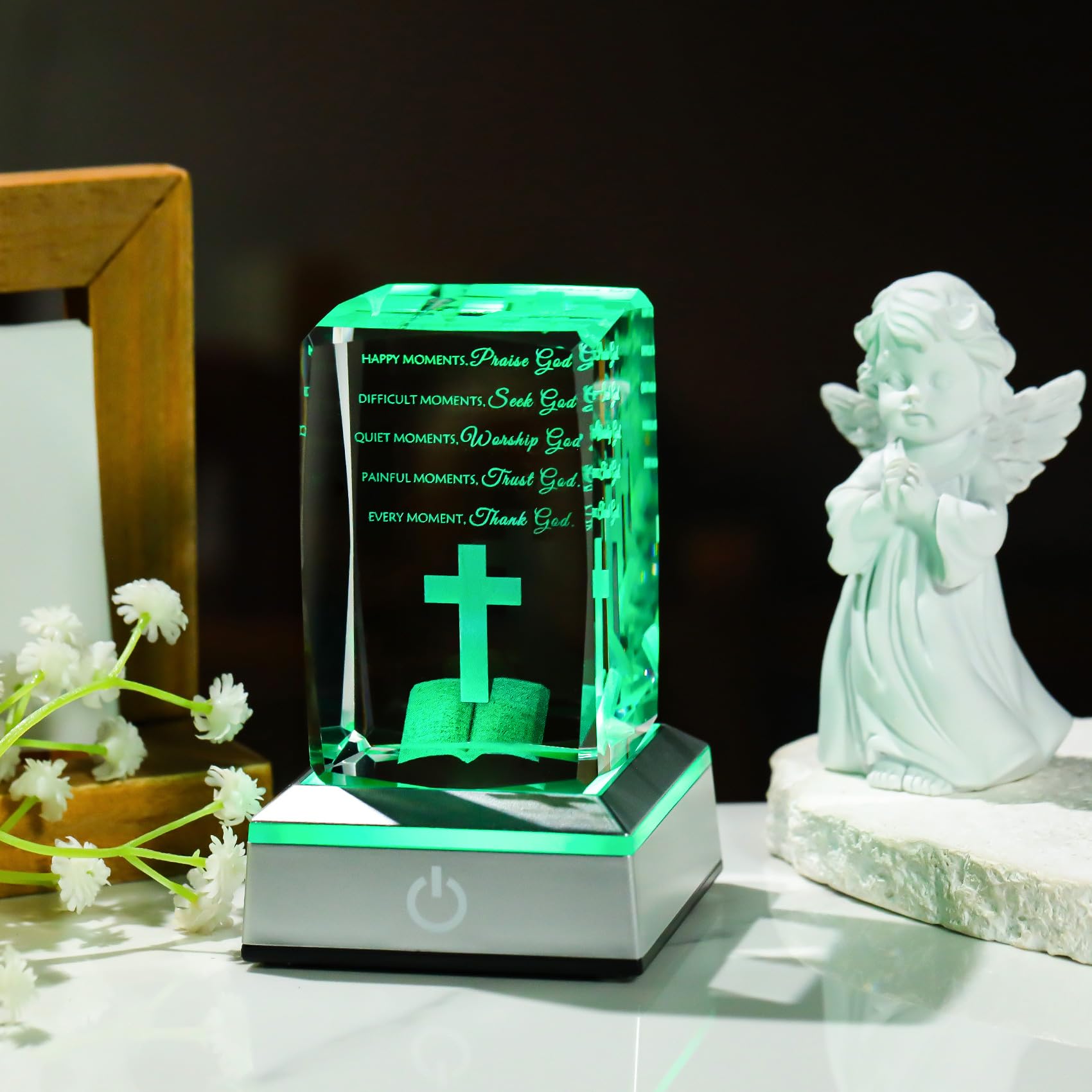 Movdyka 3D Crystal Bible Verse Night Light Gift - Inspirational Keepsake with LED, Model 558, Color: Happy Moment