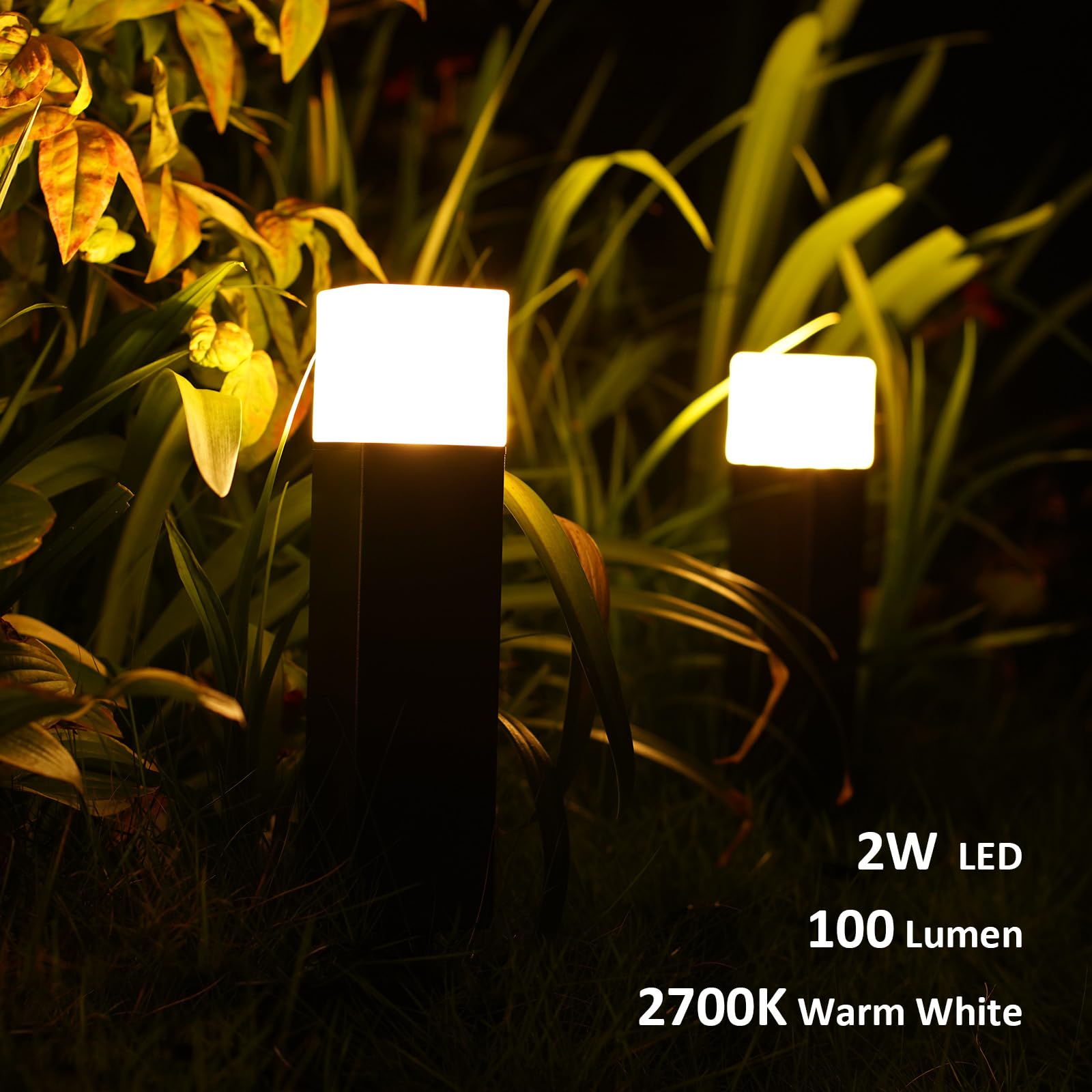 Goodsmann Bollard Landscape Lighting 2W Led Low Voltage Square Pathway Light 100 Lumen 2700K Warm White Outdoor Hardwired Walkway Light Brown Finish Path Light With Connector And Metal Stake