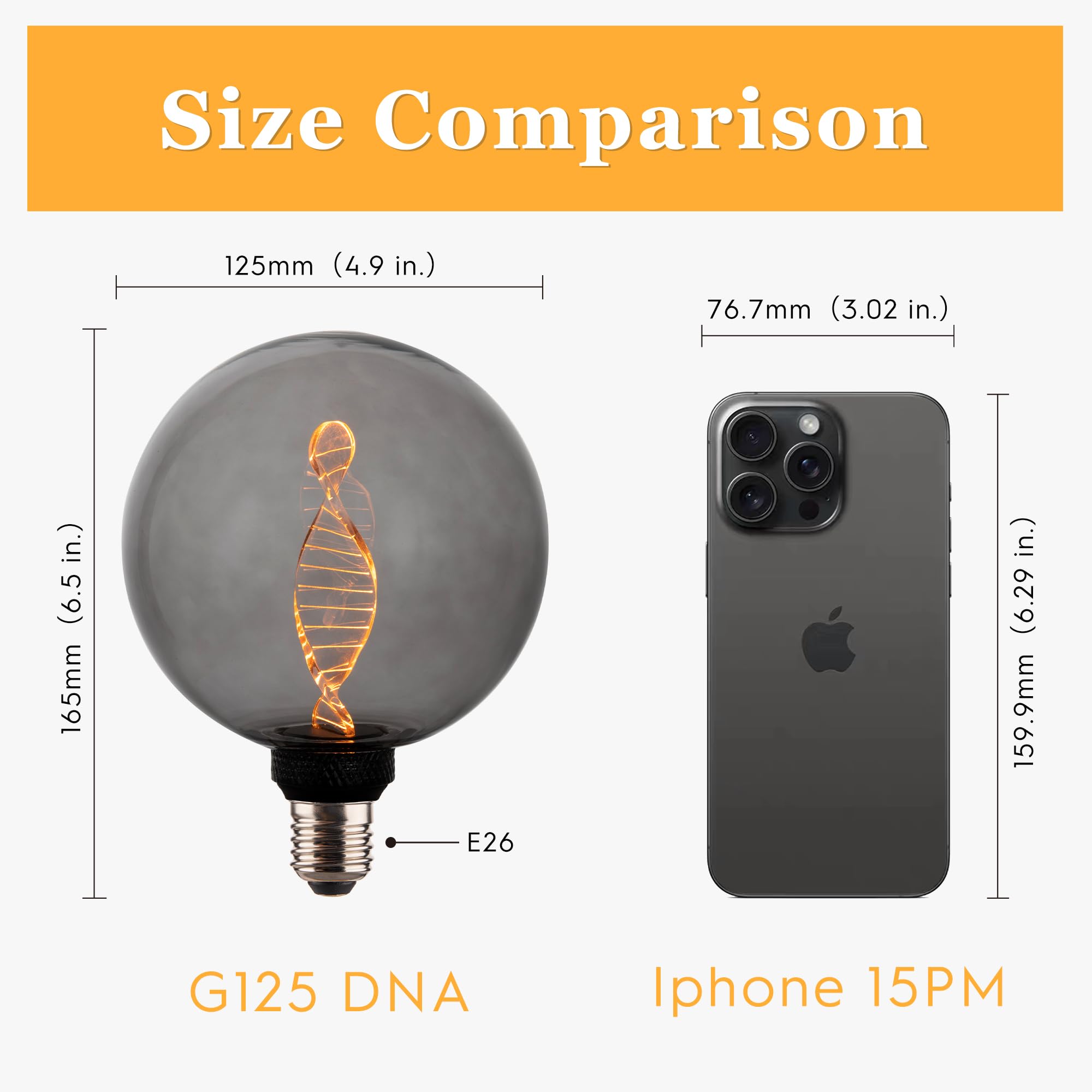 Harwez Globe Decorative LED Light Bulb, G125/G40, 3.5W Dimmable Smoke Glass, 2200K Soft Warm Mood Lighting, E26 Base, 1 Count