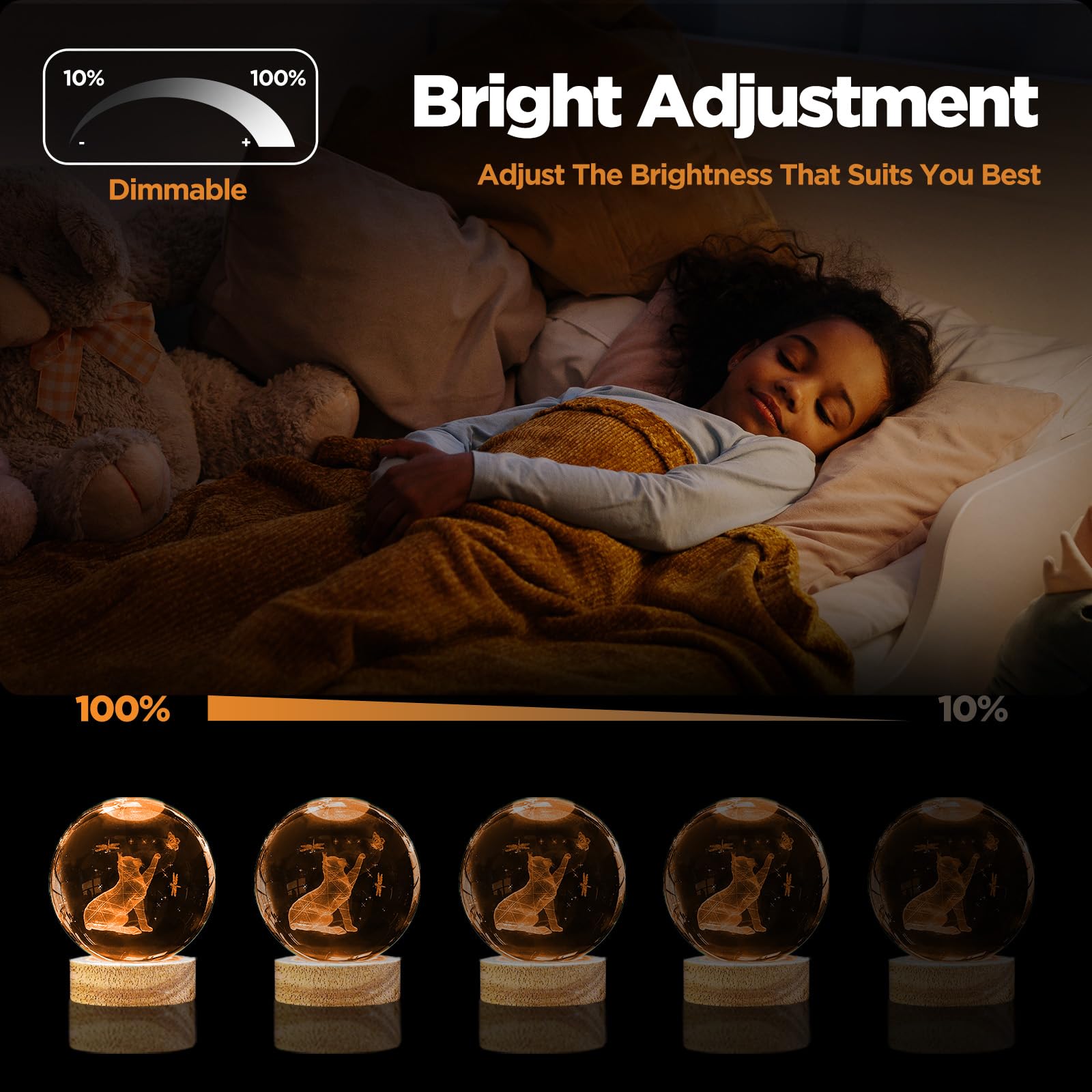 Pymin3D 3D Cat Crystal Ball Night Light 3.15In K9 Cat Lamp With 16 Colors Change Wooden Base And Remote Control Christmas Cat Gi