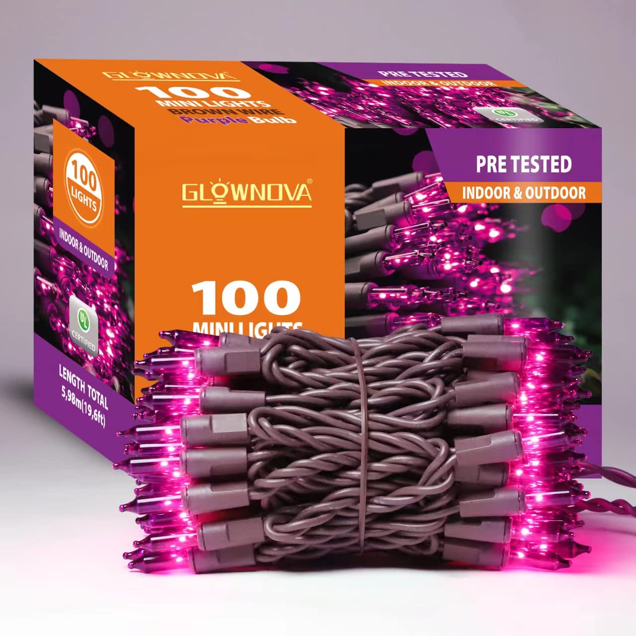 Glownova Brown Wire, Purple Incandescent Bulb 100 Mini String Lights For Indoor Halloween Tree Home Garland Birthday Wedding Party Festival Decoration
