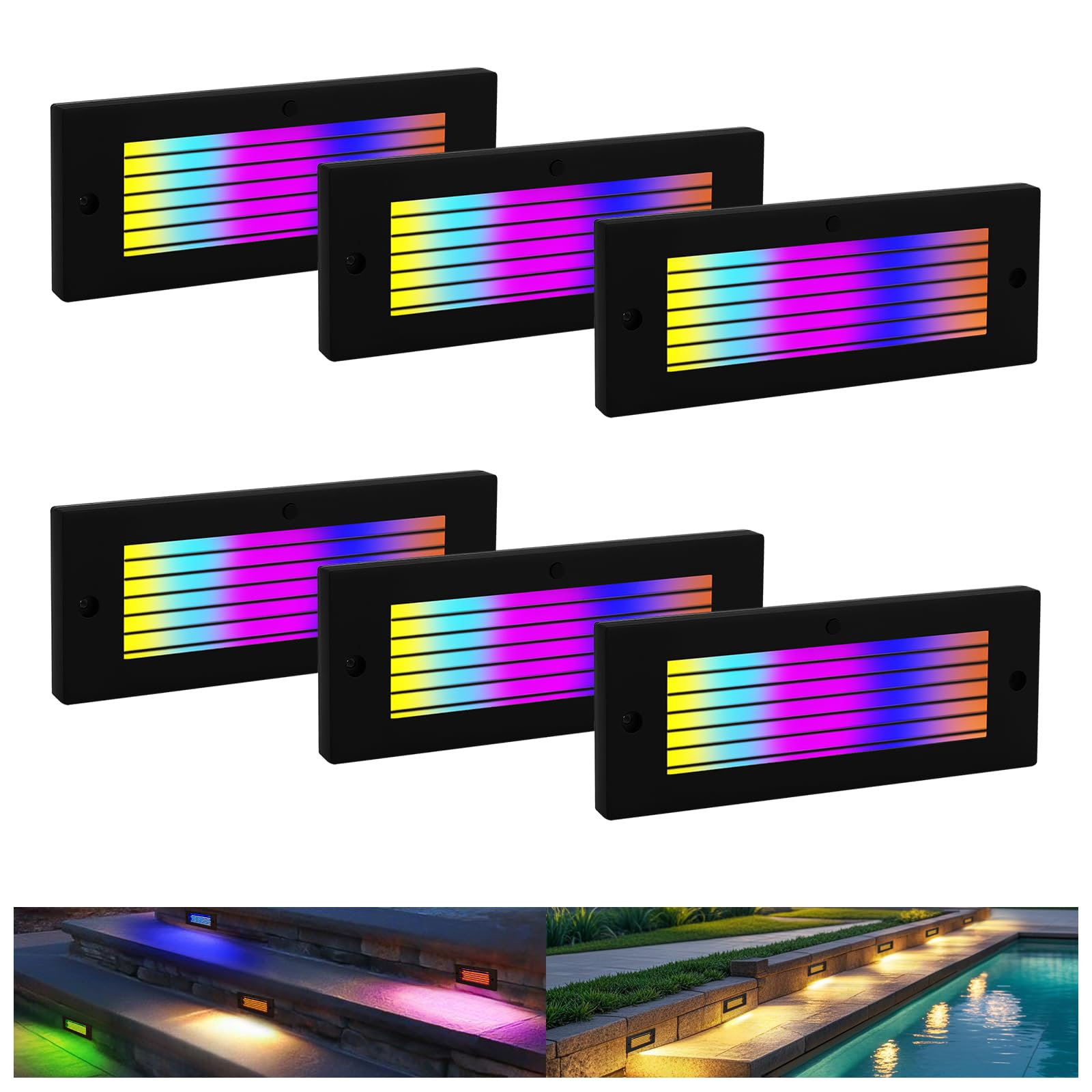 ZestPatio Low Voltage Step Lights, RGBCW, 5W, 8.7 Inch, Black, 12V LED RGB Color Changing for Wired Low Voltage Landscape Lighti