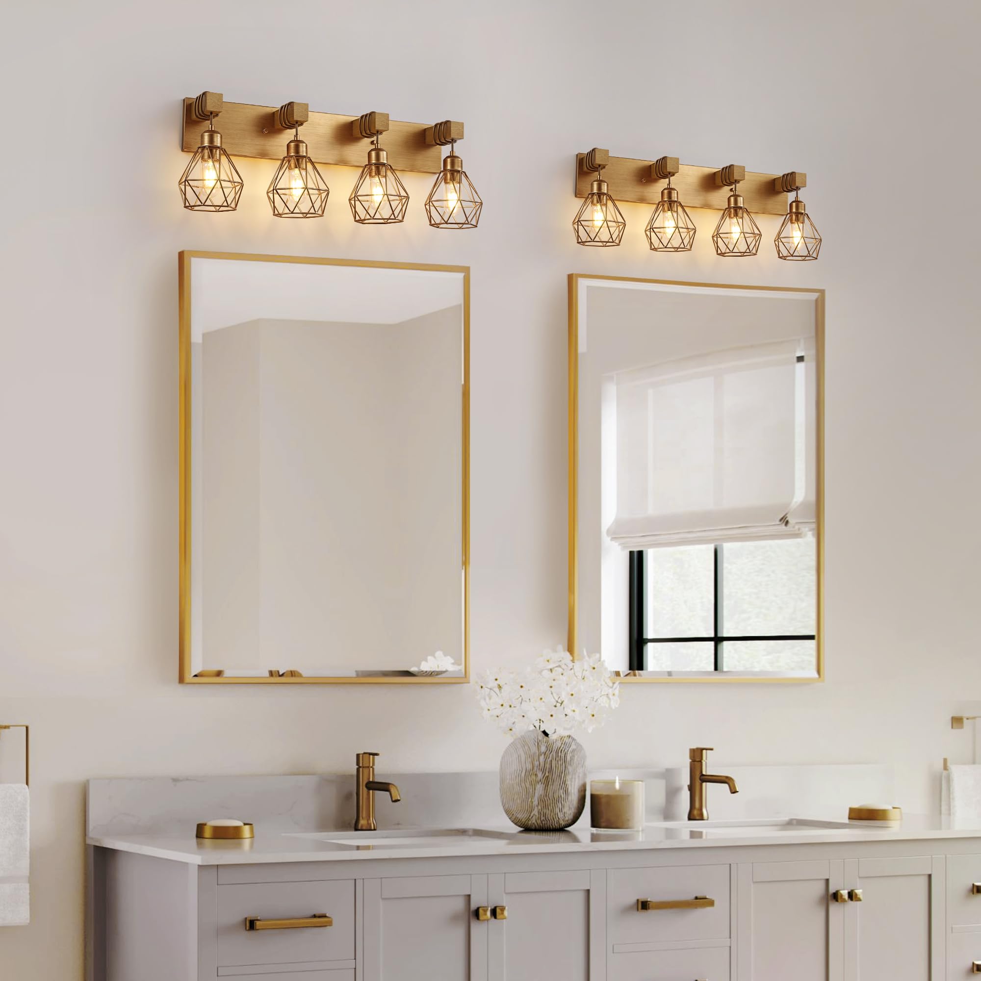 maesta 4-Light Gold Bathroom Vanity Light Fixtures, Elegant Metal Sconces for Living Room, Bedroom, Hallway - Model MA021-S-G-4