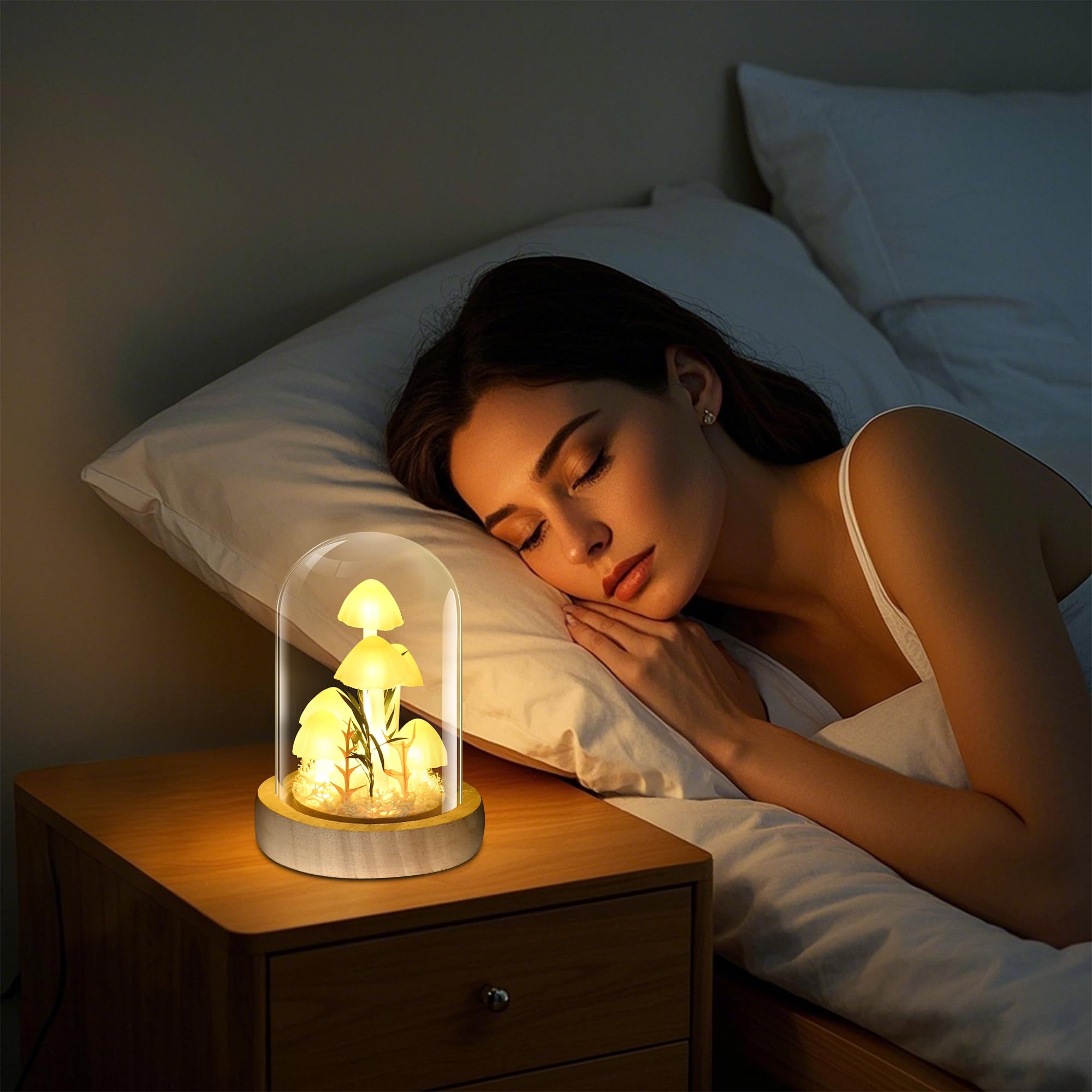Quelien Christmas Mushroom Lamp In Glass Dome Mushroom Gifts For Women - Warm White Led Night Light For Bedroom Decor Unique Gifts For Women  Housewarming Birthday Decorations
