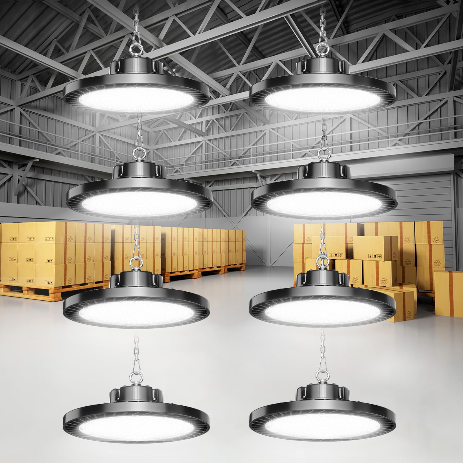ONLYLUX 300W Super Bright UFO LED High Bay Lights 8 Pack 6000K Daylight  45000lm  Led Shop Lights (1200W MH/HPS Eqv.) with US Plug 5ft Cable for Garage Plug & Play Lighting for Warehouse
