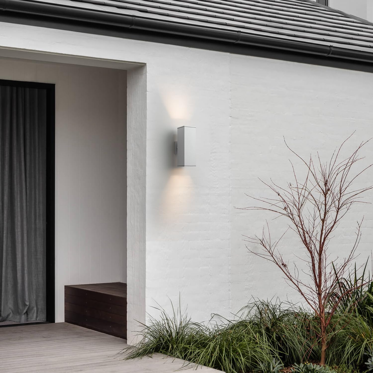 mirrea 14in Outdoor Porch Light, 2-Pack Waterproof Wall Sconce, Aluminum, Matte White, Model BH004