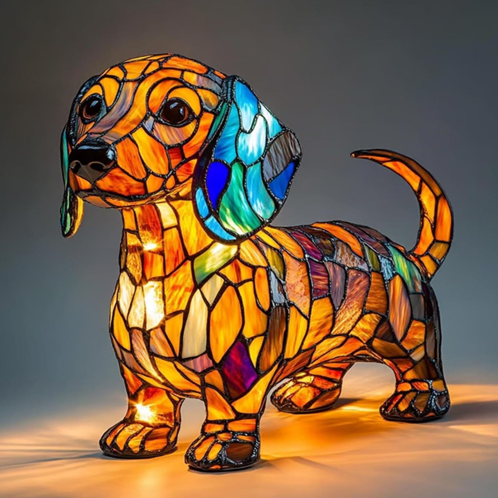 Yeesam Corgi Lamp, Dachshund Lamp, Pomeranian Lamps Stained Glass, Dog Series Art Night Light, Stained Resin French Bulldog Tabl