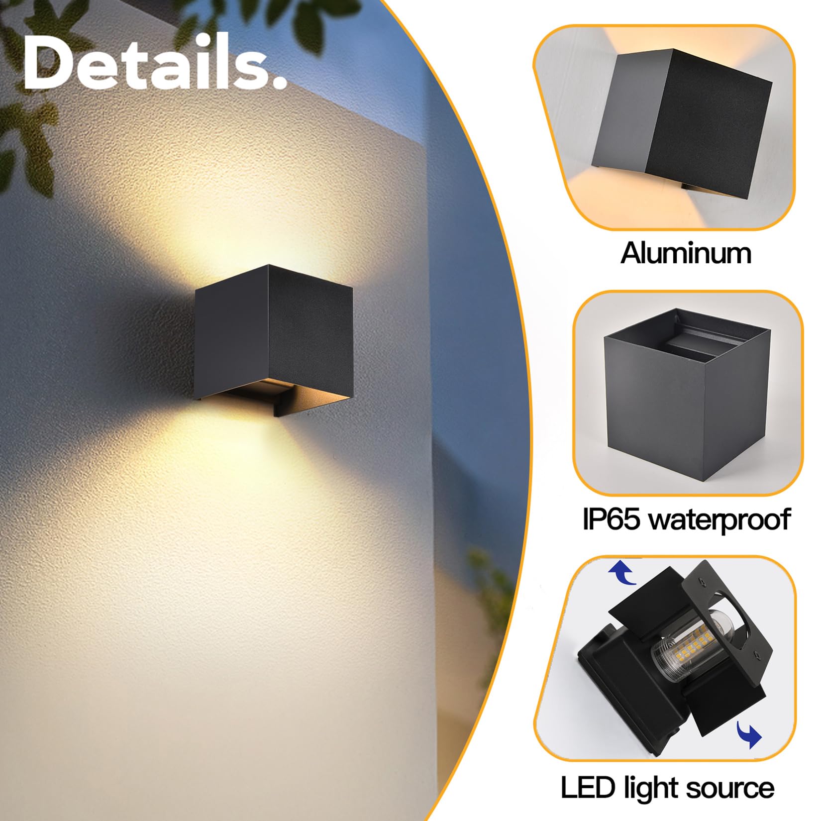 2 Pcs Outdoor Wall Lights Exterior/Interior G9 Wall Sconces Up And Down Lights Ip65 Waterproof Outdoor Lighting Square Aluminum