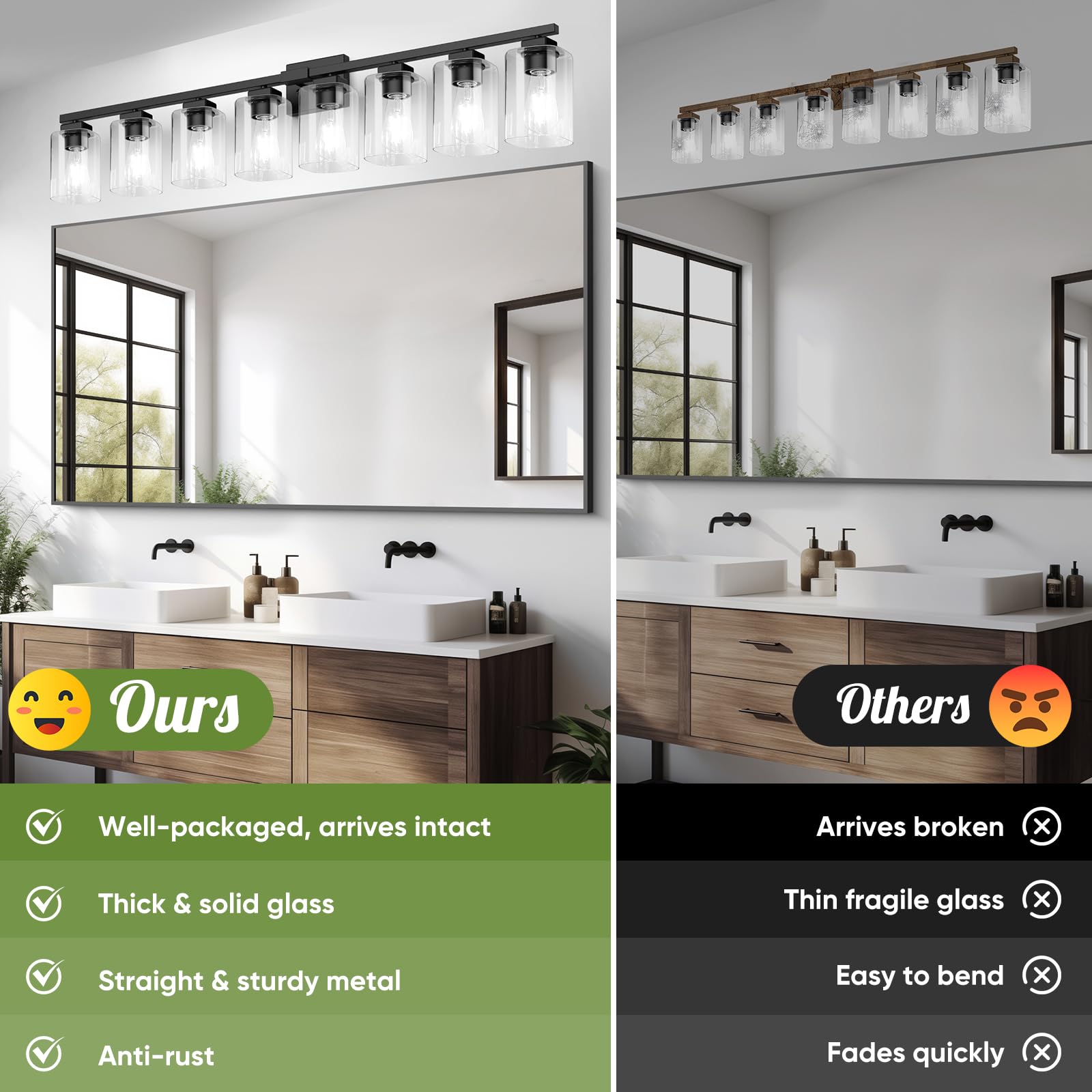 Beslowe 51 8-Light Bathroom Light Fixture  Modern Black Vanity Light  Bathroom Lighting Fixtures Over Mirror  Matte Black Bathroom Wall Lamp  Wall Lights For Living Room Bedroom Hallway