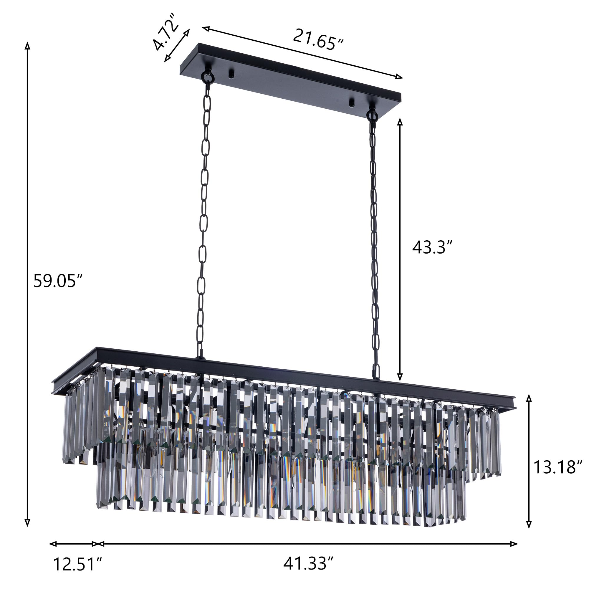 Wellmet 11-Light Smoke Grey Crystal Chandelier, 40 Inch Adjustable Modern Lighting for Living Room, Dining Room, Kitchen Island, Model DS-CCL001