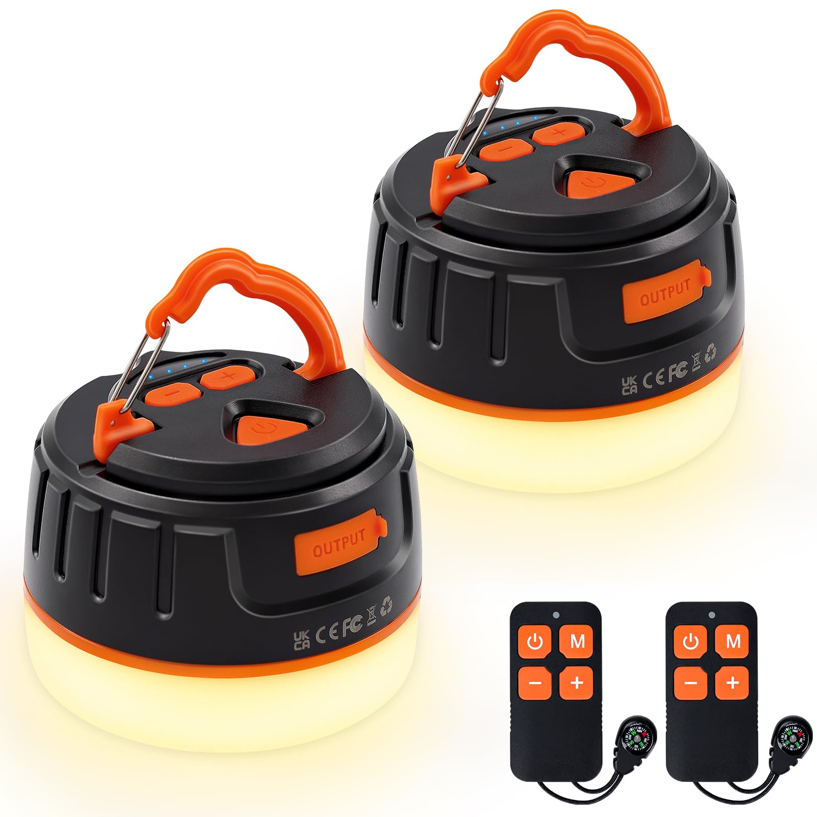 Sinvitron LED Camping Lantern - 1000LM, 150H Runtime, Rechargeable, 2 Pack, Black/Orange, Model C5-P, Water-Resistant