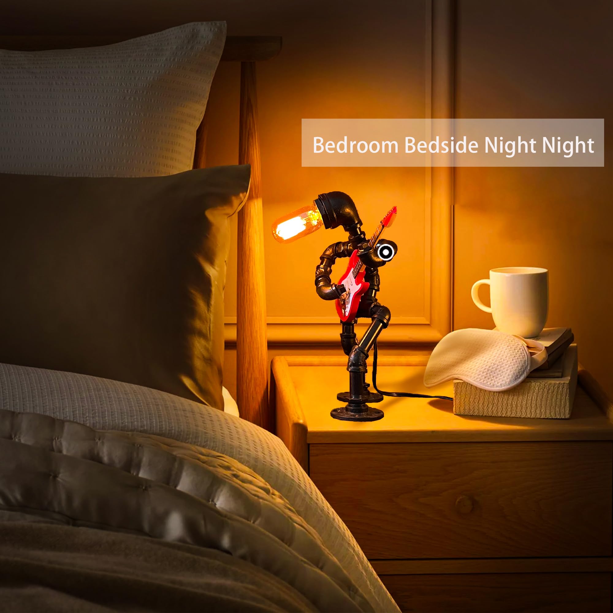 NOMGEG Electric Guitar Table Lamp - Steampunk Art Decor, Yellow, Model ZL-01R, Unique Gifts for Music Lovers