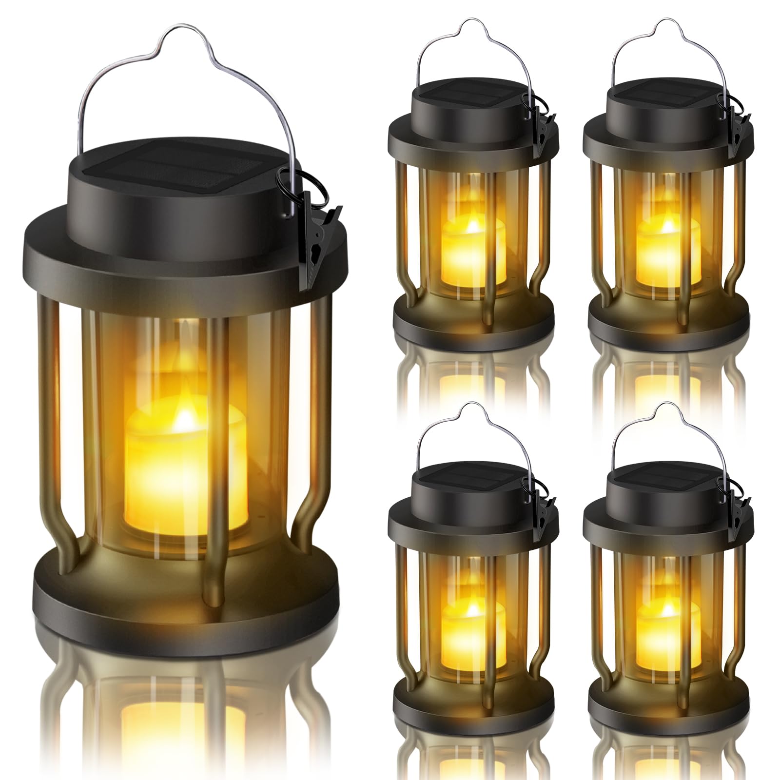 FriutShine Solar Lantern - Realistic Flickering Flameless Candle, Weatherproof, 4 Pack, Black, Model L01