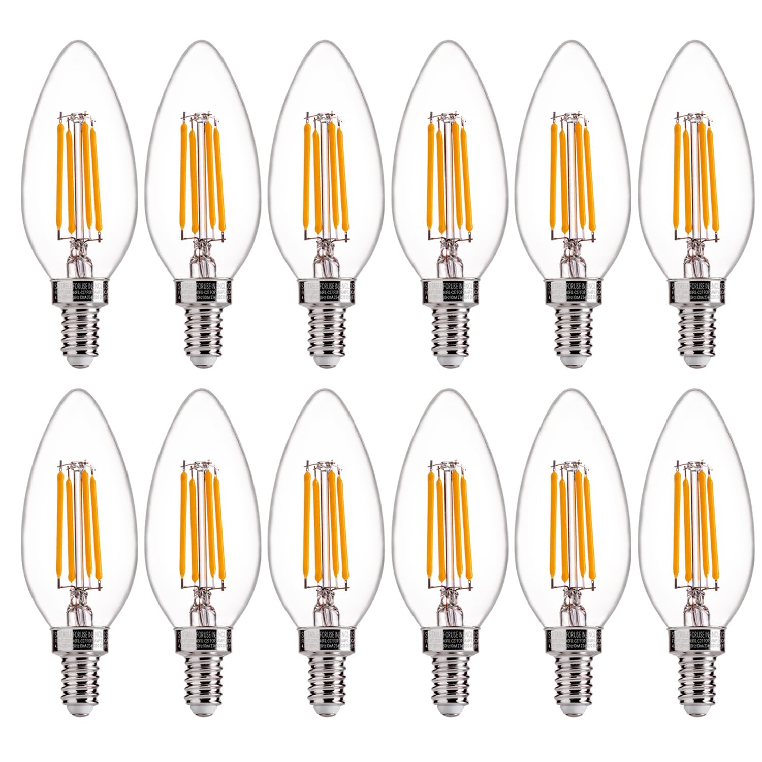 Flsnt 60W Equivalent Led Candelabra Bulbs, Dimmable Led Chandelier Bulbs, E12 Base, 550Lm, 90+ High Cri, 12 Pack, 2700K Soft Whi