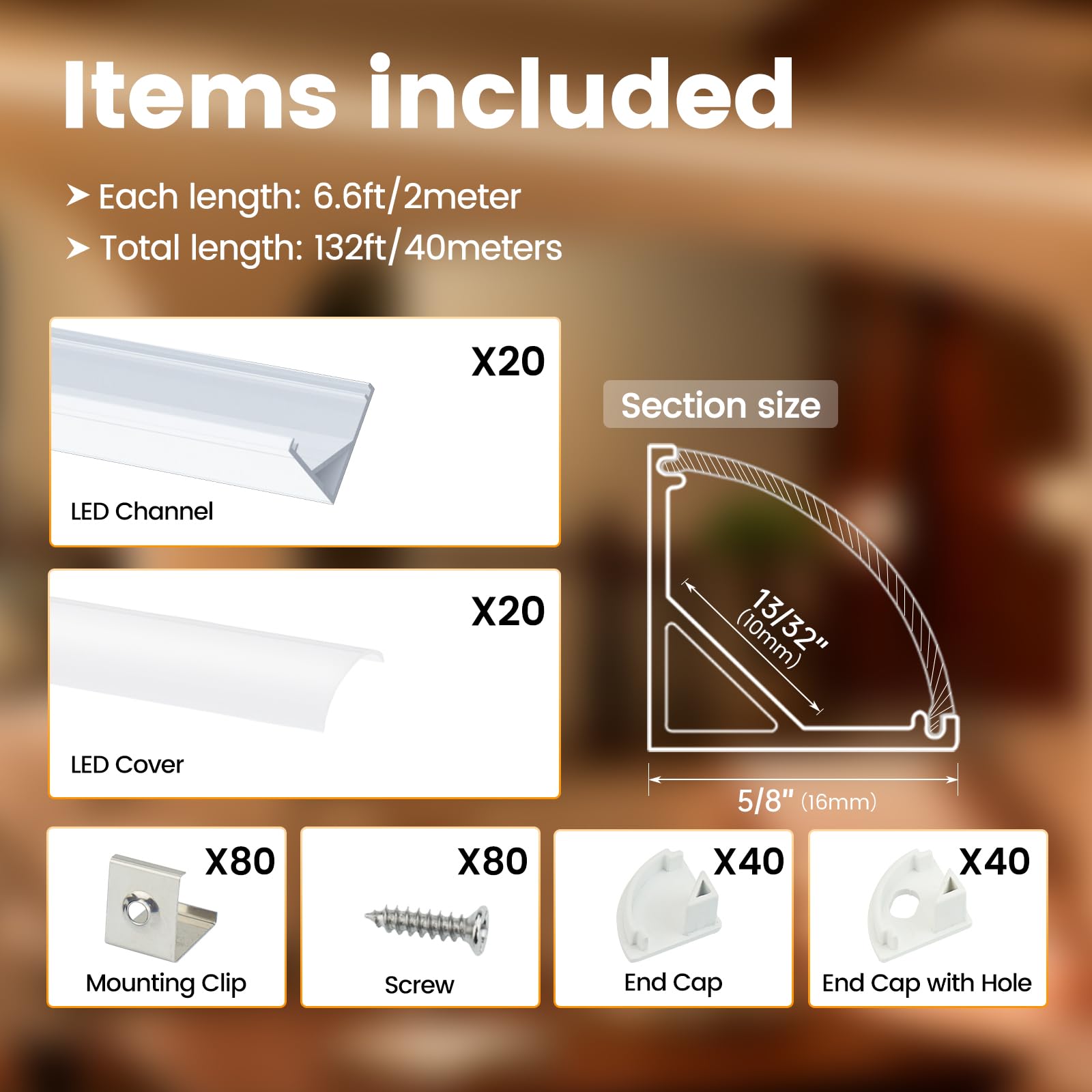 Muzata LED Strip Diffuser Channel 20Pack 6.6FT Aluminum Silver Model MZZ2321