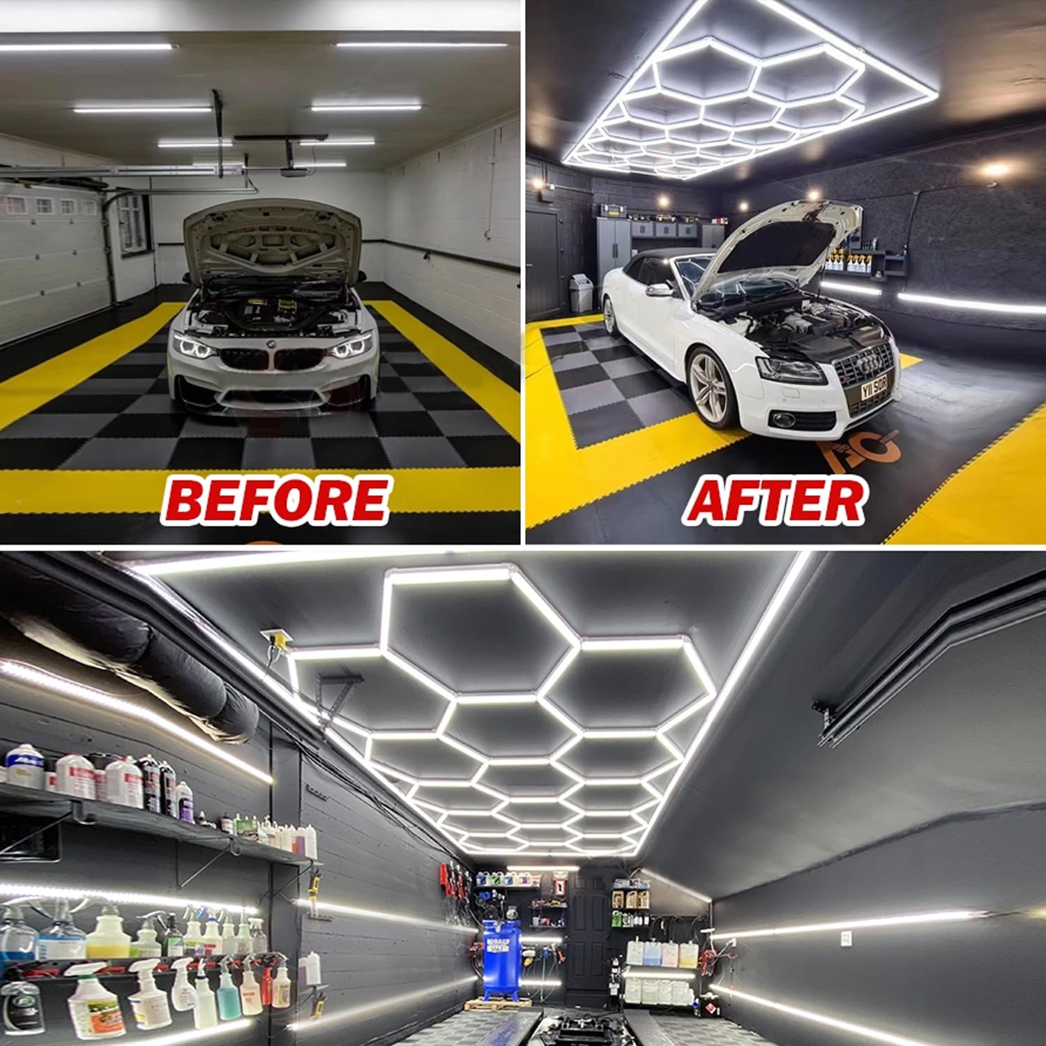 Faishilan Hexagon Lights: Higher Brightness 900W, 96,200 Lm, 6,500K Hexagon Garage Lights With Rectangle Frame, Hexagon Led Ligh