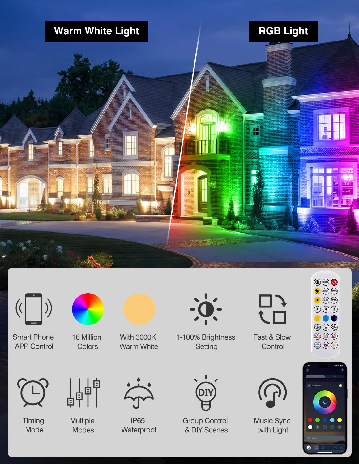 Crepow Spot Lights Outdoor, Smart Rgbw Led Color Changing Landscape Lights With App And Remote Control, Music Mode, Diy Scenes,