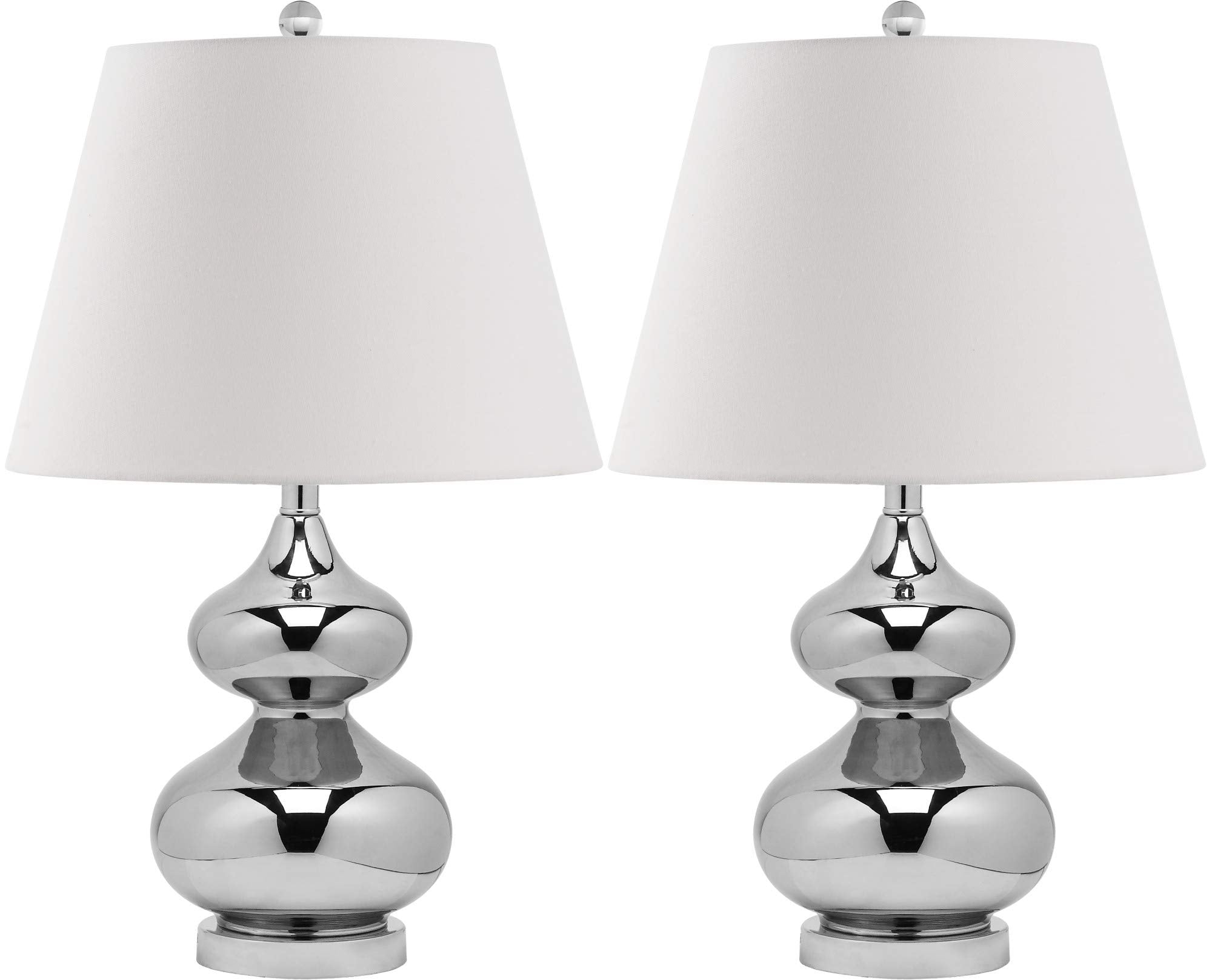 SAFAVIEH Lighting Collection Eva Modern Contemporary Silver Double Gourd Glass 24-inch Bedroom Living Room Home Office Desk Nigh