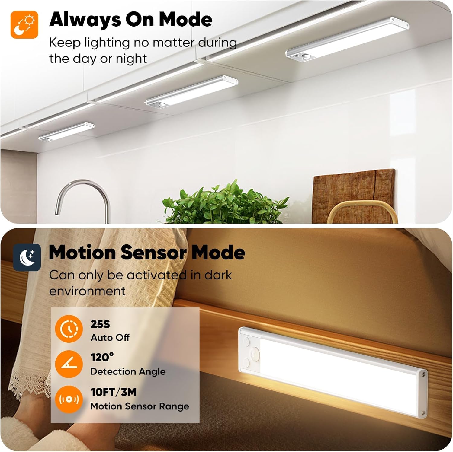 Brightever Motion Sensor Under Cabinet Lights, 2500mAh Battery, 12inch, 108-LED, 3 Color Temperature, 5 Packs, Model YS-CGD30