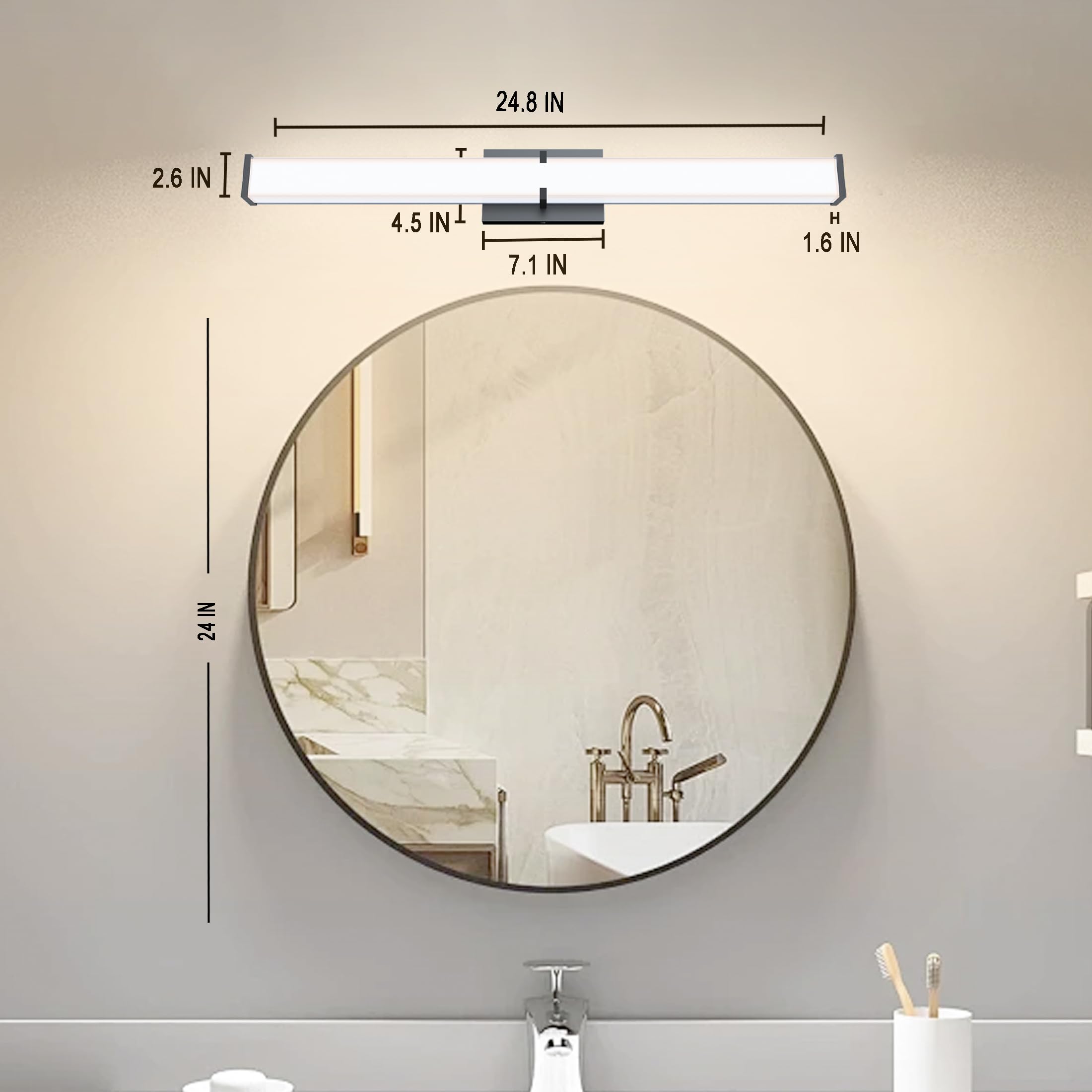 Novelux 24.8Inch 2500Lm Bathroom Light Fixtures 5Cct Optional  Black Modern Led Vanity Lights Clear Shade  Dimmable Bathroom Lighting Fixtures Over Mirror - Etl Listed