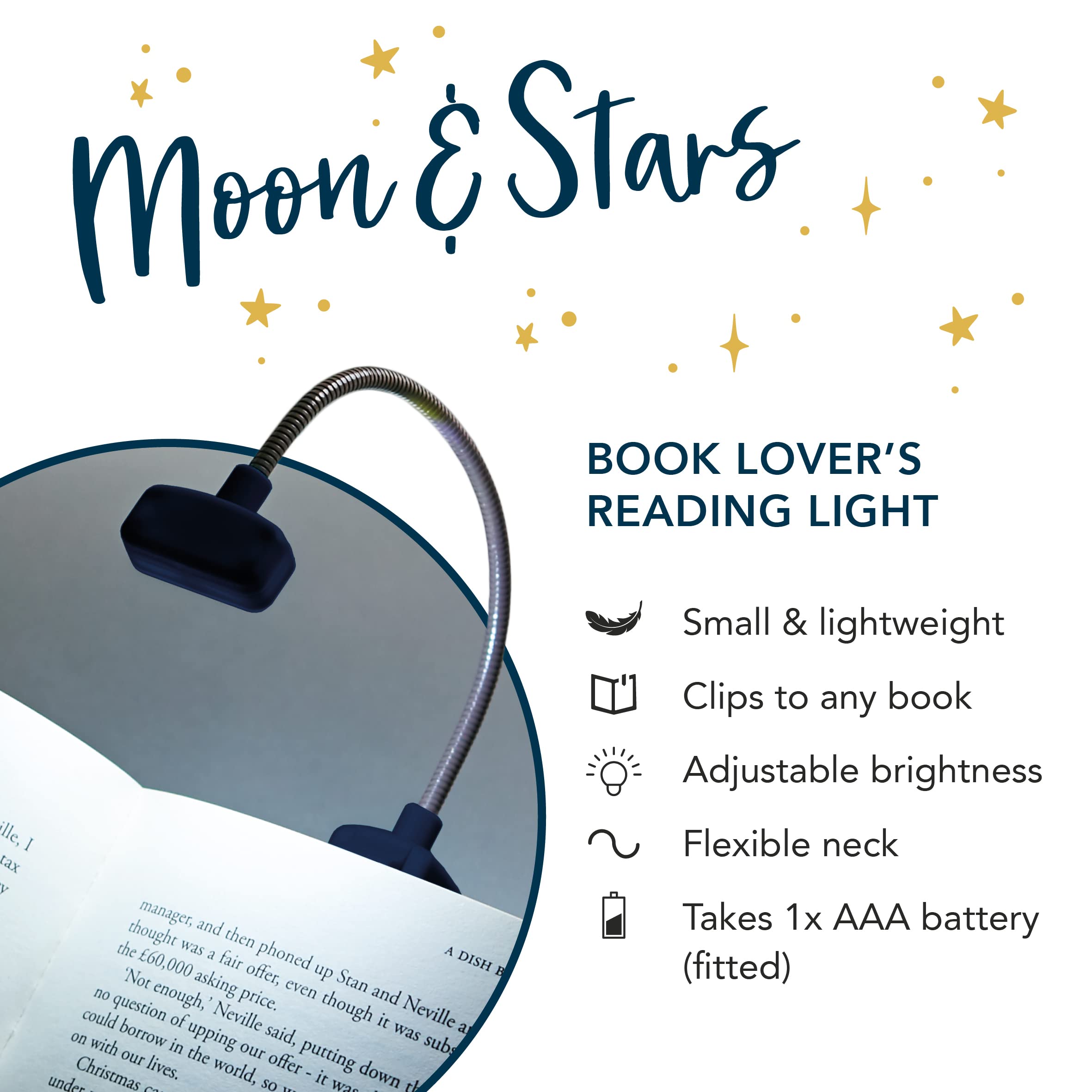 IF Compact Book Light - Moon & Stars, Dark Blue/Gold