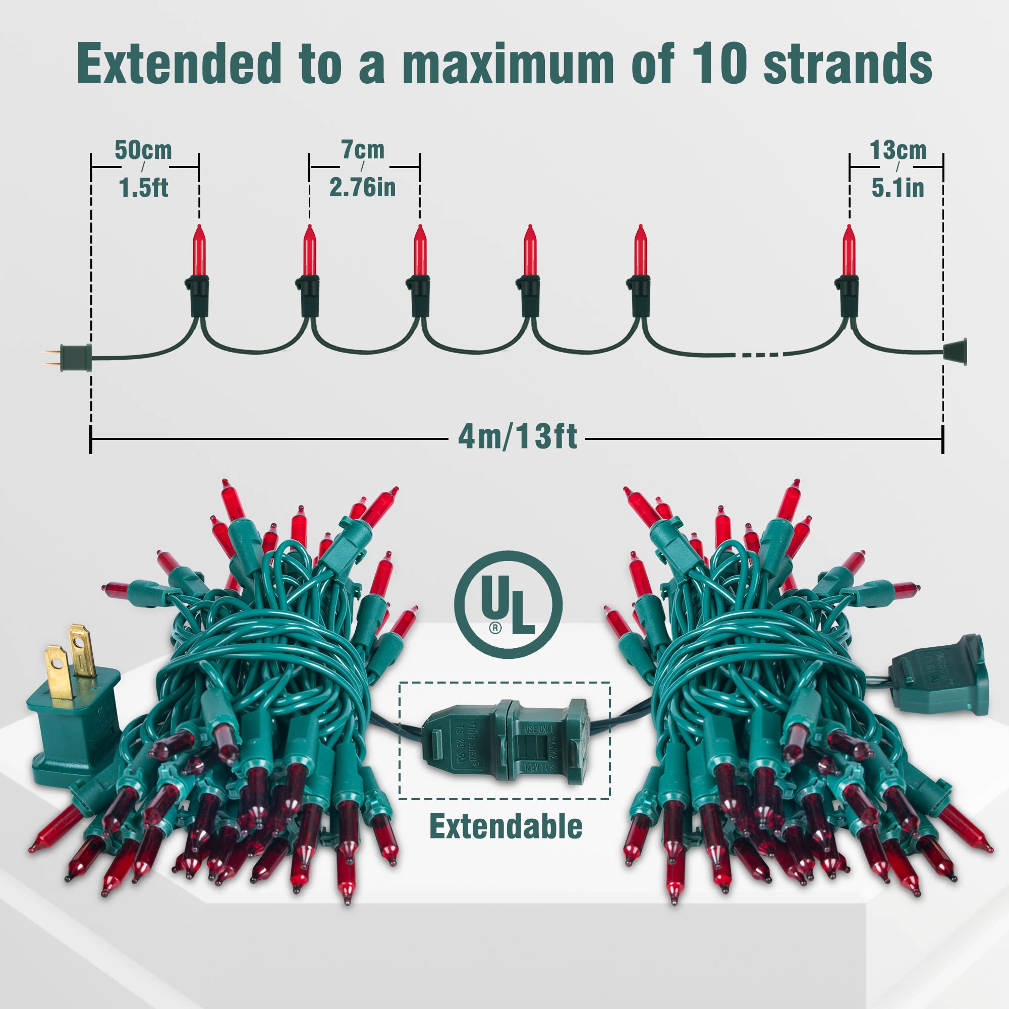 Hopolon Mini String Lights 50 Count 13 Feet Waterproof Red Indoor Outdoor Christmas Decor