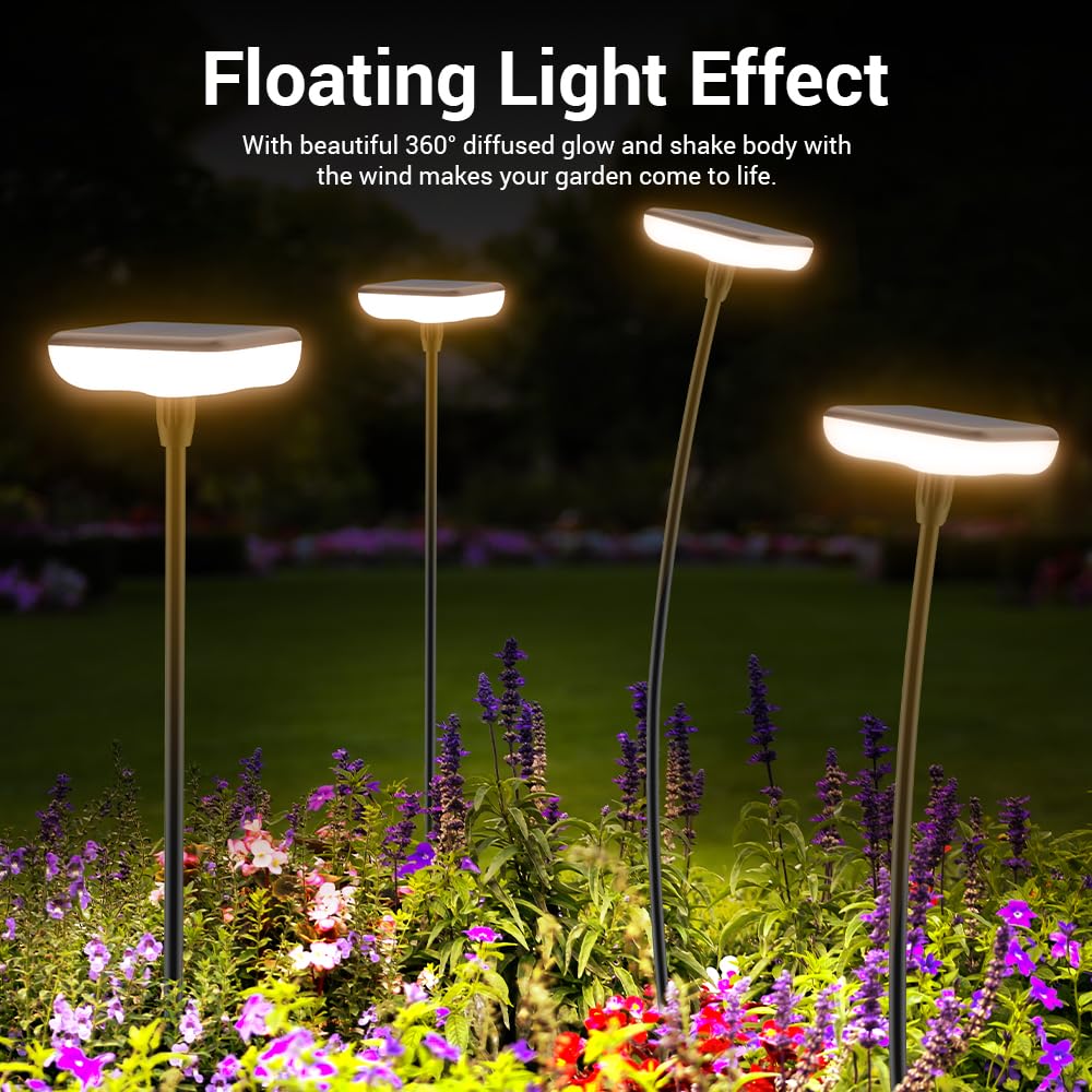 Ainostone Solar Pathway Lights Outdoor 6 Pack Solar Powered Garden Lights 12H Long Lasting Auto On/Off Solar Swaying Light Ip65 Waterproof For Planter Flowers Landscape Lighting Decoration Warm White