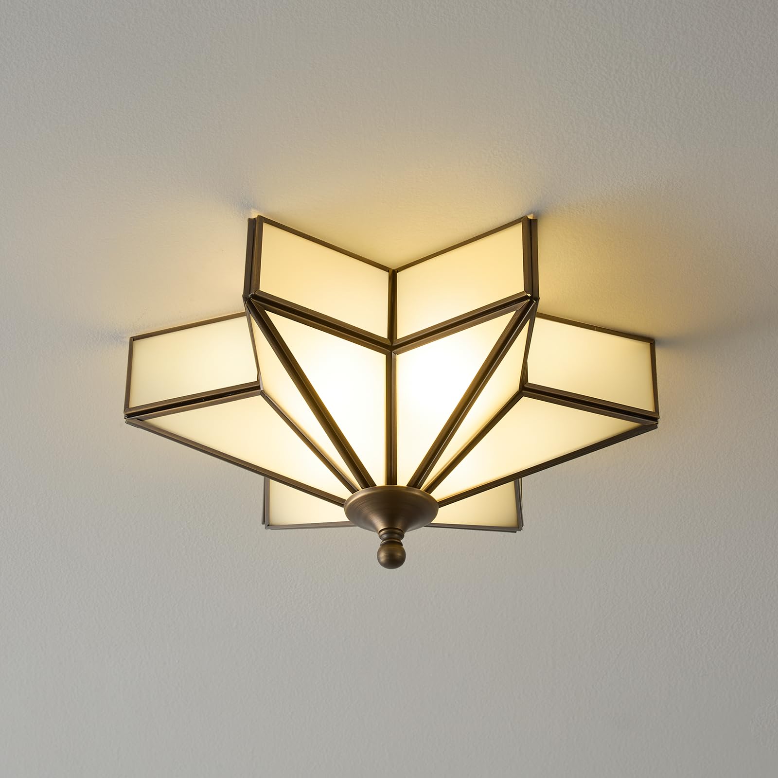 Star Glass Bronze Ceiling Light - Small 12 Inch Brass Black Flush Mount Fixture - Unique Art Deco Vintage Modern Milk Lighting Lights For Bedroom Dining Entry Hall Hallway Outdoor Porch Fixtures