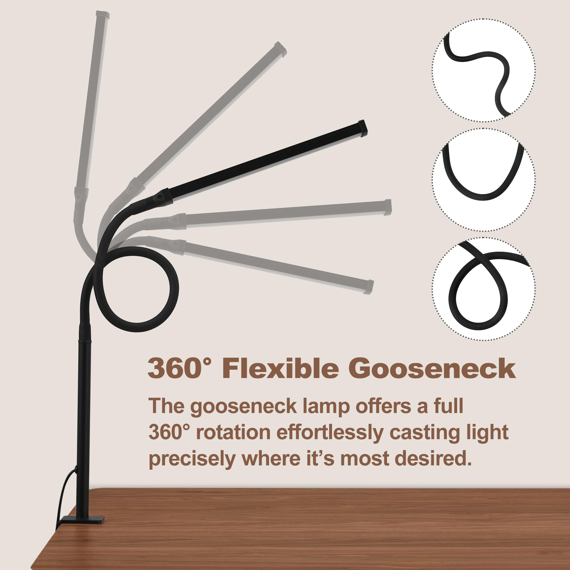 Libora Led Desk Lamp For Home Office, Eye-Caring Desk Light With Clamp, Clip On Light For Reading, 3 Modes 10 Brightness, Flexib