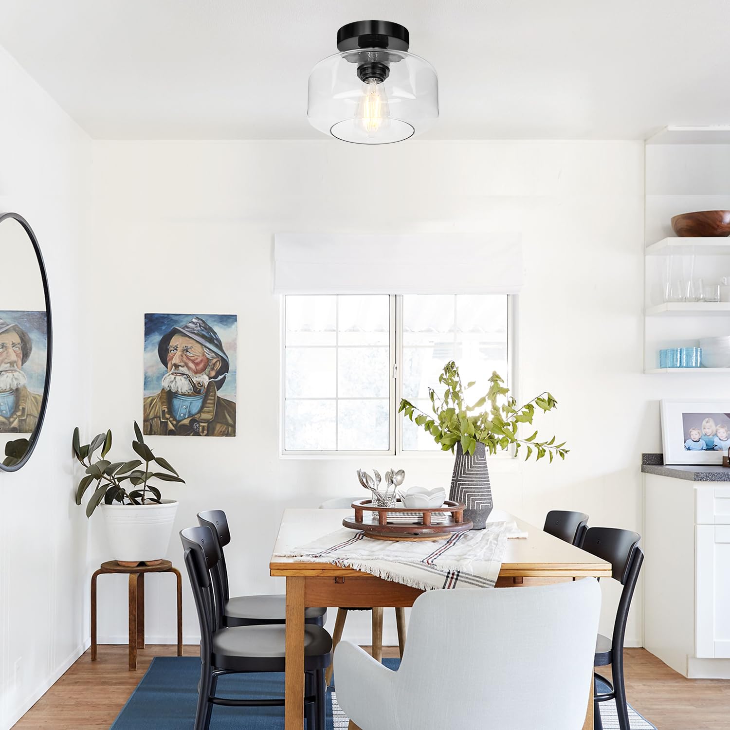 Lynnoland Industrial Black Chrome Semi Flush Mount Ceiling Light With 800 Lumen Led Bulb